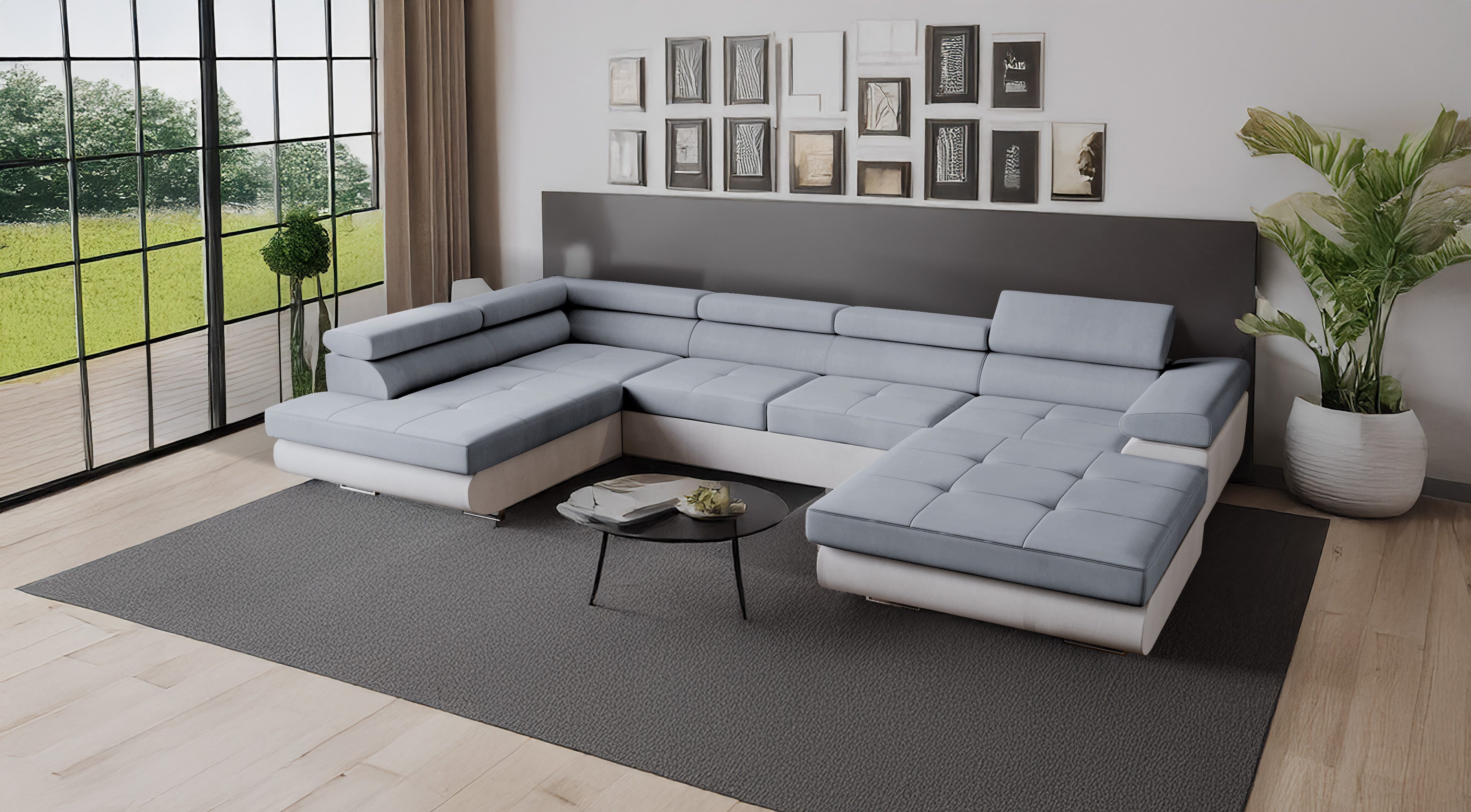 Goldstoff Wohnlandschaft RELAX U Ecksofa mit Schlaffunktion, Kunstleder & S günstig online kaufen