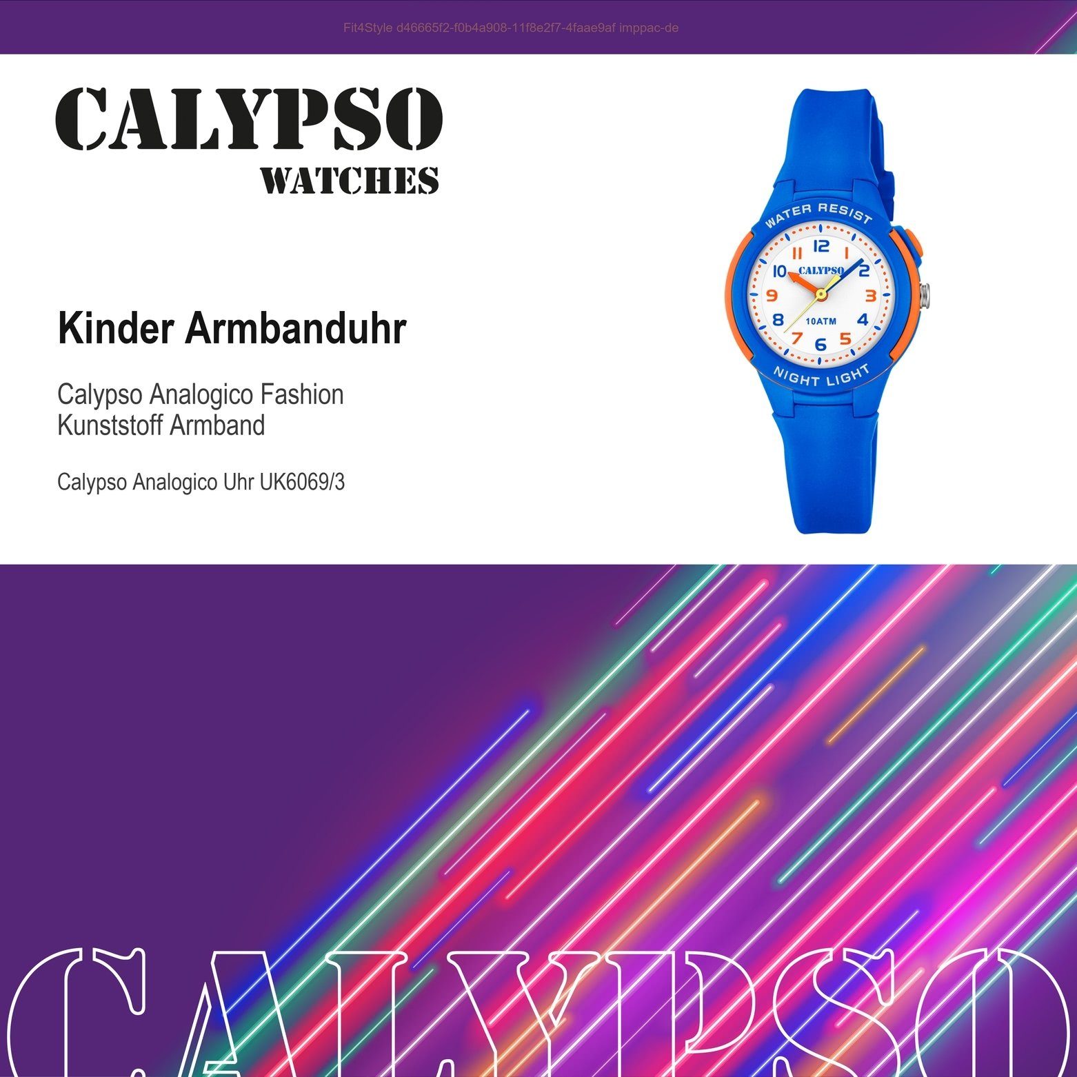 Kunststoffband, WATCHES Kinder PURarmband Uhr Calypso Quarzuhr Armbanduhr Fashion rund, K6069/3 CALYPSO blau, Kinder Kunststoff,