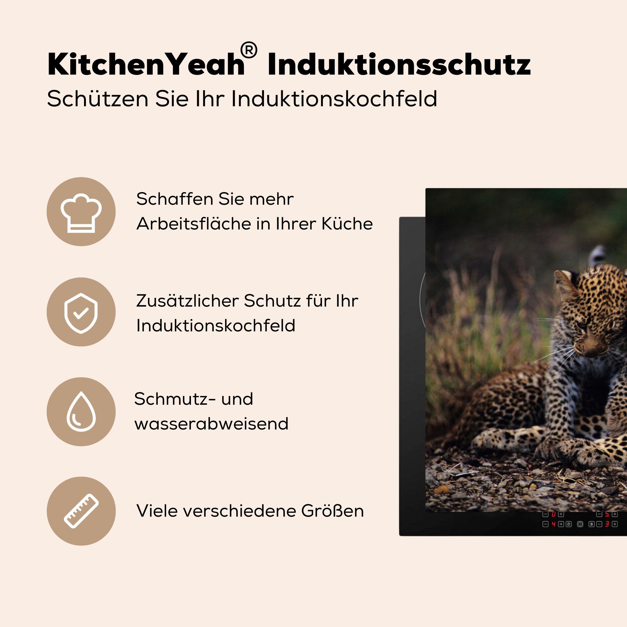 küche, (1 MuchoWow tlg), Herdblende-/Abdeckplatte Panther, Induktionskochfeld Knuddelige Vinyl, die Schutz Ceranfeldabdeckung cm, für 81x52