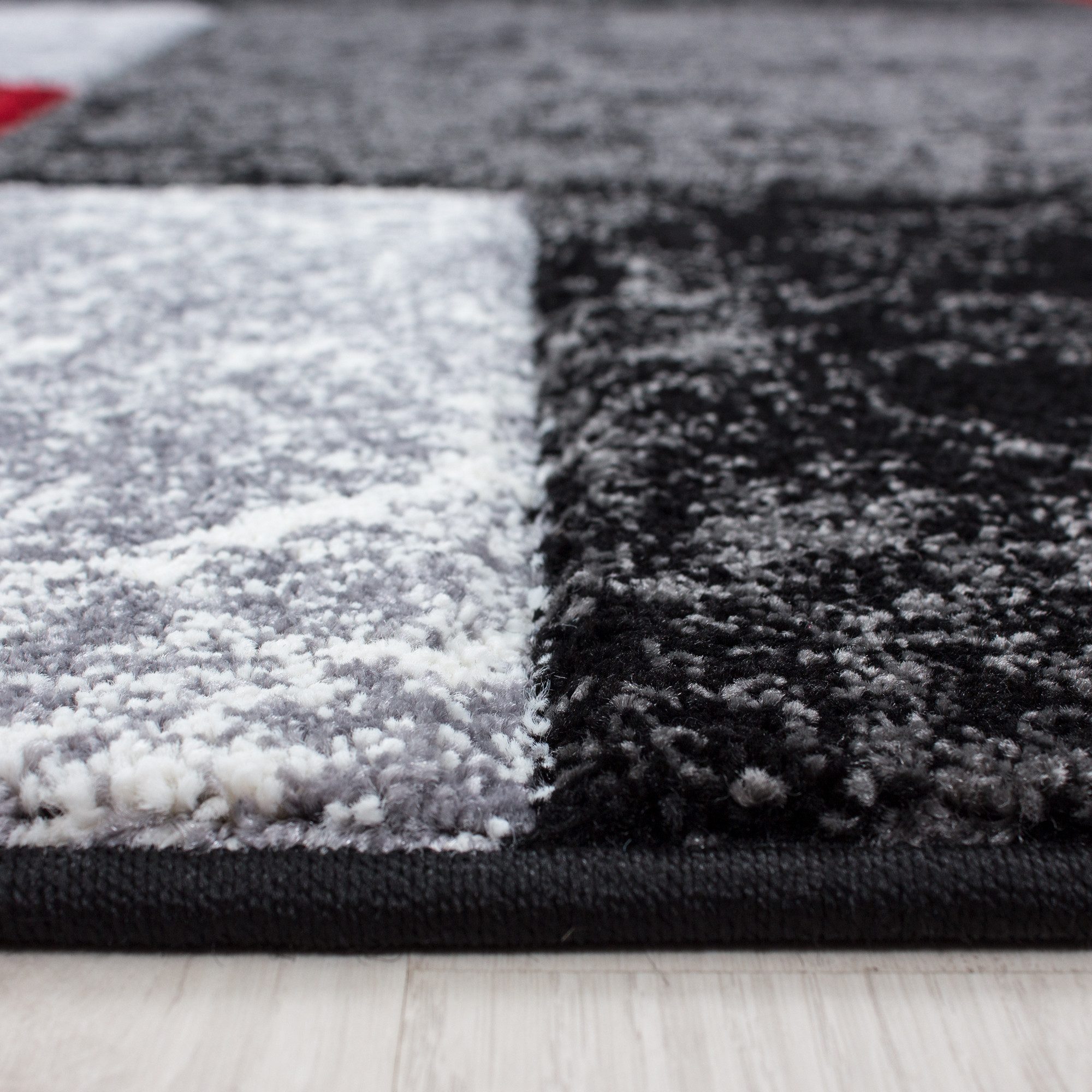 Carpettex Frisé-Teppich Kariert Design, Rechteckig, Höhe: 13 mm, Wohnzimmer Teppich Rot Kurzflor Konturenschnitt Kariert Design