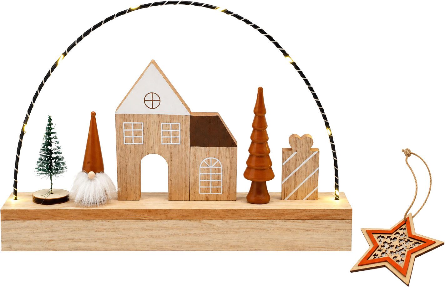 OTTO home LED Dekoobjekt Holzdekoration Weihnachten, Timerfunktion, LED fest integriert, Warmweiß, Gratis-Hänger, 6h-Timer, 20 cm Hoch