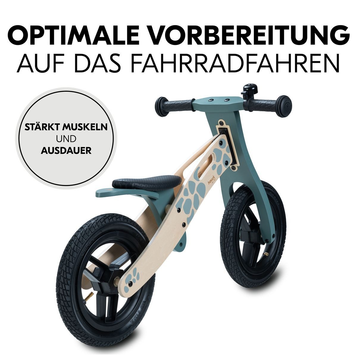 Hauck Laufrad Balance N Ride - Turtle 12 Zoll, Holz Lauflernrad mit Lufträdern & verstellbarem Sitz ab 18 Monate