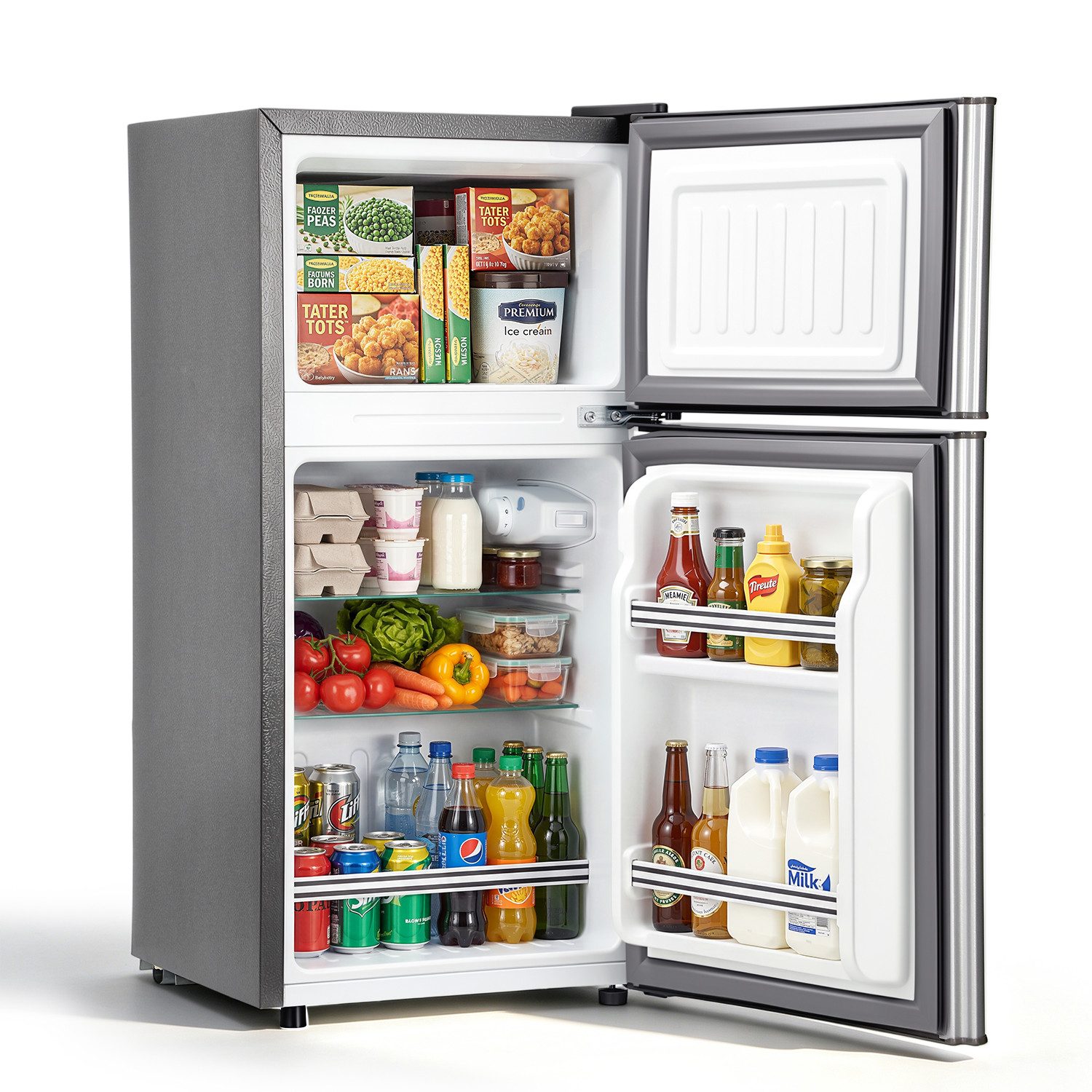 oyajia Kühl-/Gefrierkombination 51L Kühlschrank mit Gefrierfach - Kompakter Zweitürer mit LED-Beleuchtung, 7-Stufigem Thermostat BCD-51K, Extrem Leise und Energieeffizient, ideal für Wohnheimzimmer& Büro