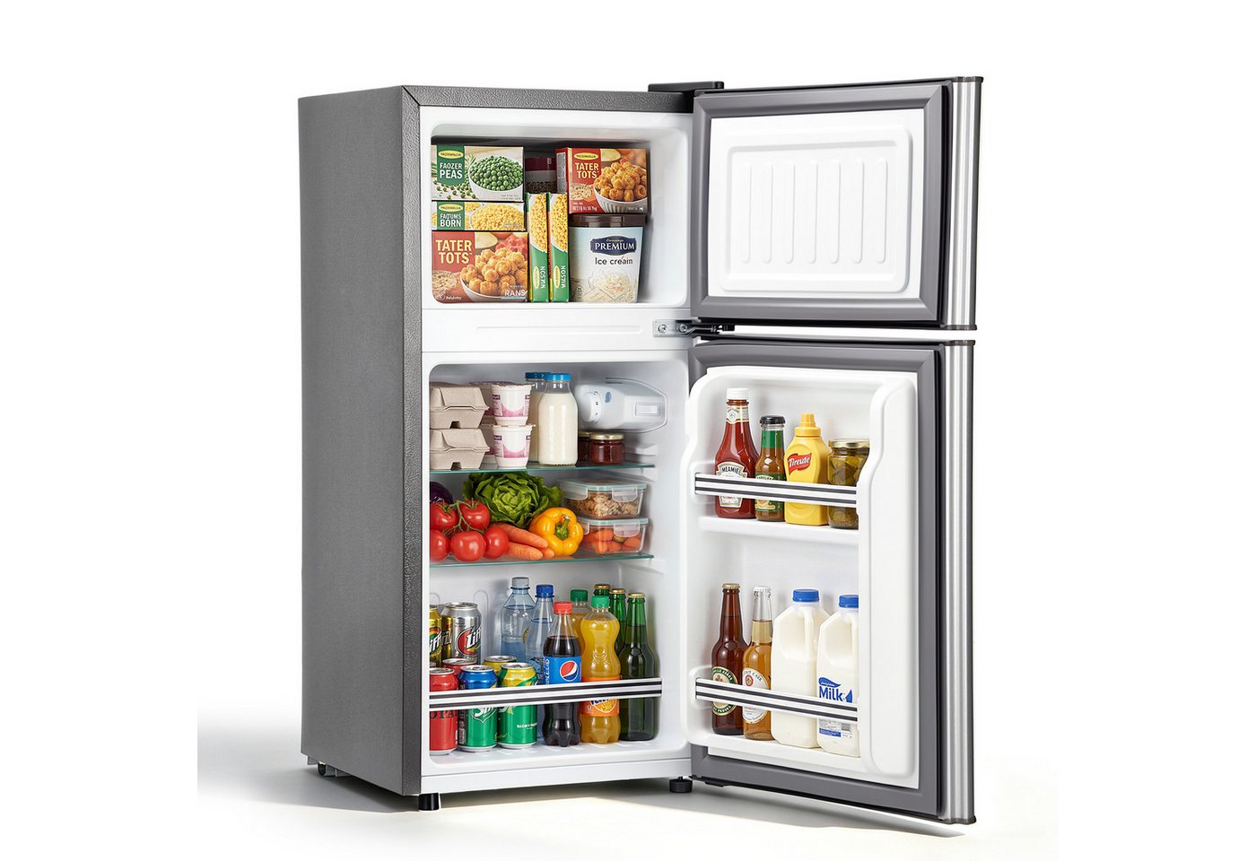 oyajia Kühl-/Gefrierkombination 51L Kühlschrank mit Gefrierfach - Kompakter Zweitürer mit LED-Beleuchtung, 7-Stufigem Thermostat BCD-51K, Extrem Leise und Energieeffizient, ideal für Wohnheimzimmer& Büro