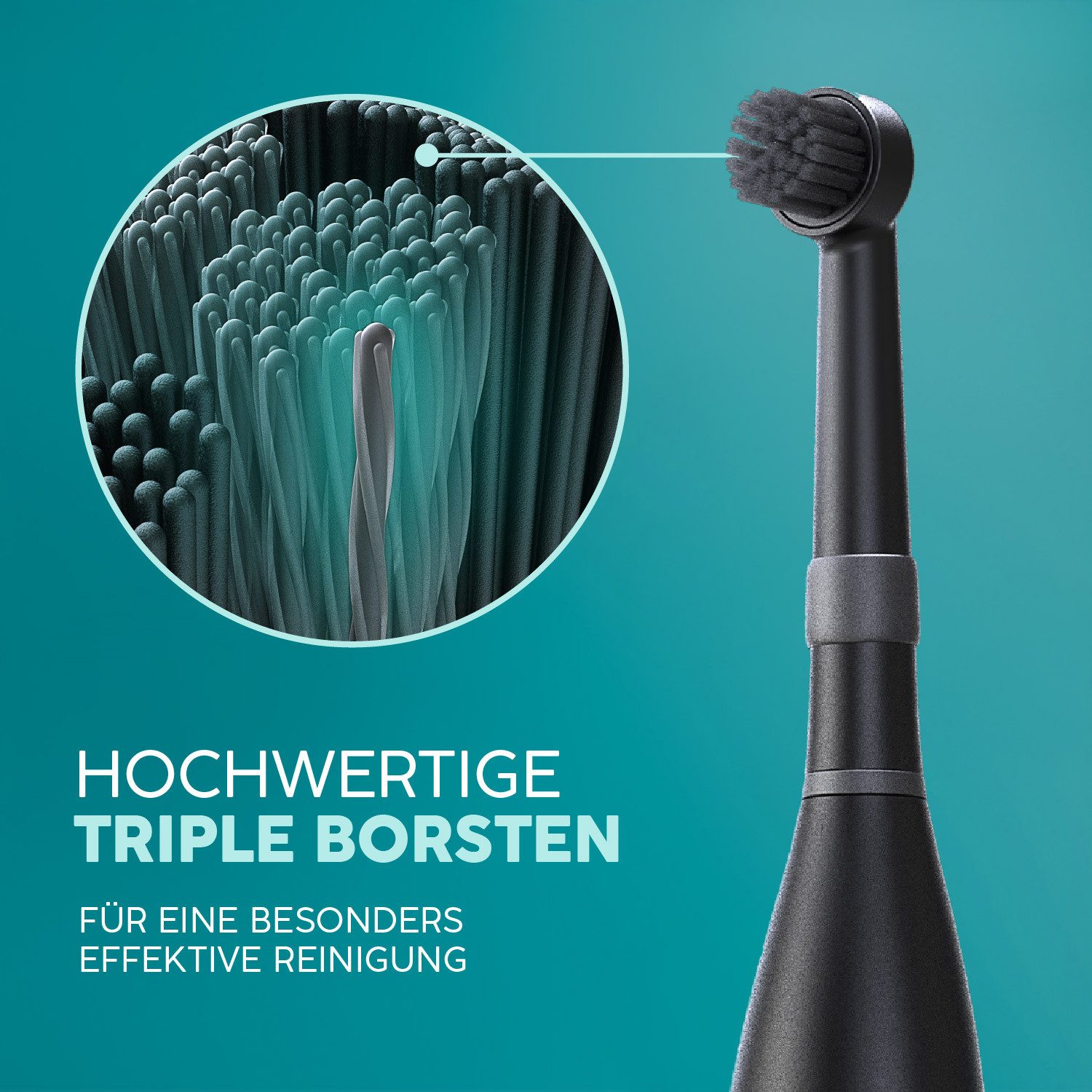 happybrush Aufsteckbürsten R2 AllBlack - mit Wechselindikator - 3x3 Stück - Spar-Set, für happbrush Eco R2, hochwertige Triple-Borsten, Wechselindikator