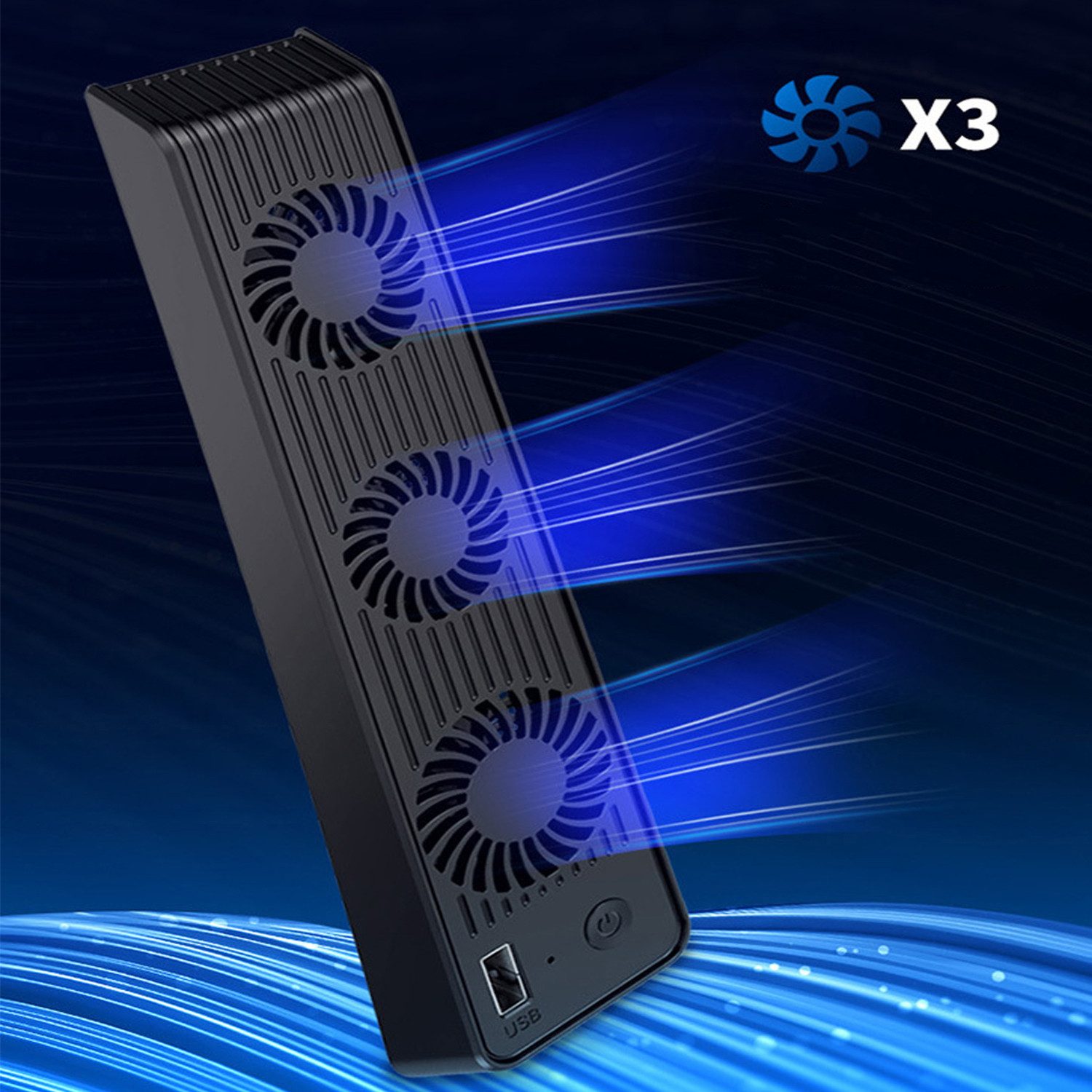 KINSI PS5 Mainframe-Kühlgebläse, PS5 Cooling Lüfter,Mit 3 Ventilatoren Controller (Mit externem,USB-Anschluss)