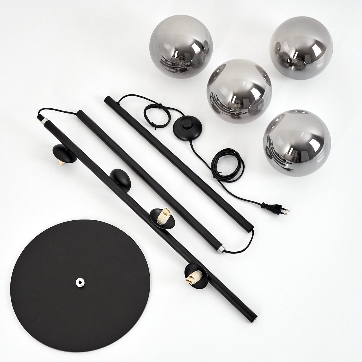 hofstein Stehlampe »Garaguso« moderne Stehlampe aus Metall/Glas in Schwarz/Rauchfarben, ohne Leuchtmittel, Bodenlampe mit Fußschalter, G9