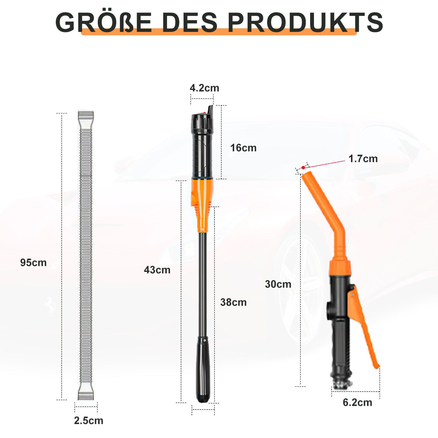 STANBOW Elektropumpe Elektrische Wasserpumpe, batteriebetrieben, mit 90 cm Schlauch, orange (Packung, Flüssigkeitspumpe,für Kanister & Aquarium, batteriebetrieben), Tragbare Förderpumpe für Benzin&Öl,für Kanister & Aquarium-2,2 Gal/min