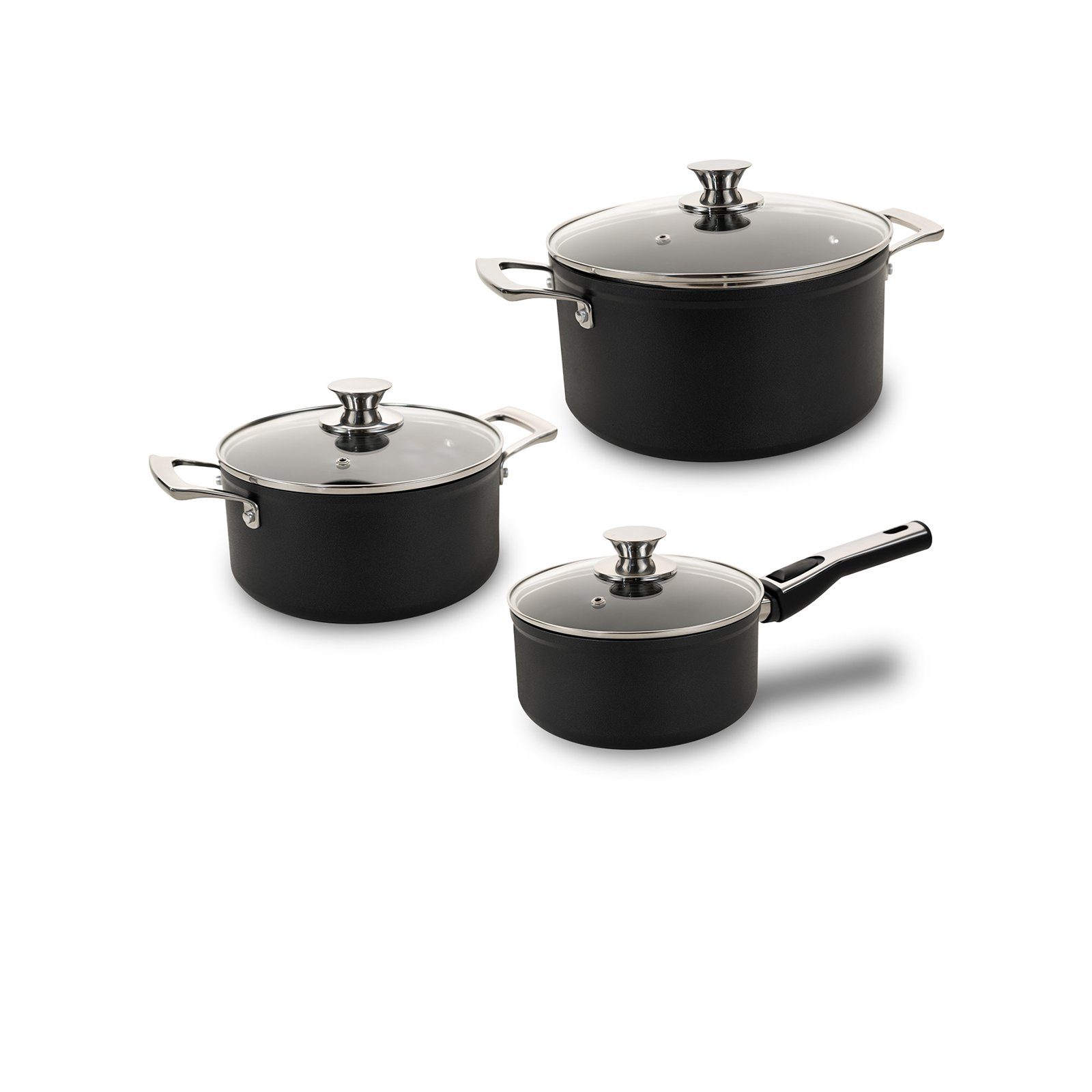 Genius Kochtopf Cerafit Plasma Kochtopf-Set 6-tlg., Aluminium (6-tlg., Kochtopf Ø 24 und Ø 20 cm, Stielkasserolle Ø 18 cm, jeweils mit Deckel), bis zu 260°C im Backofen nutzbar