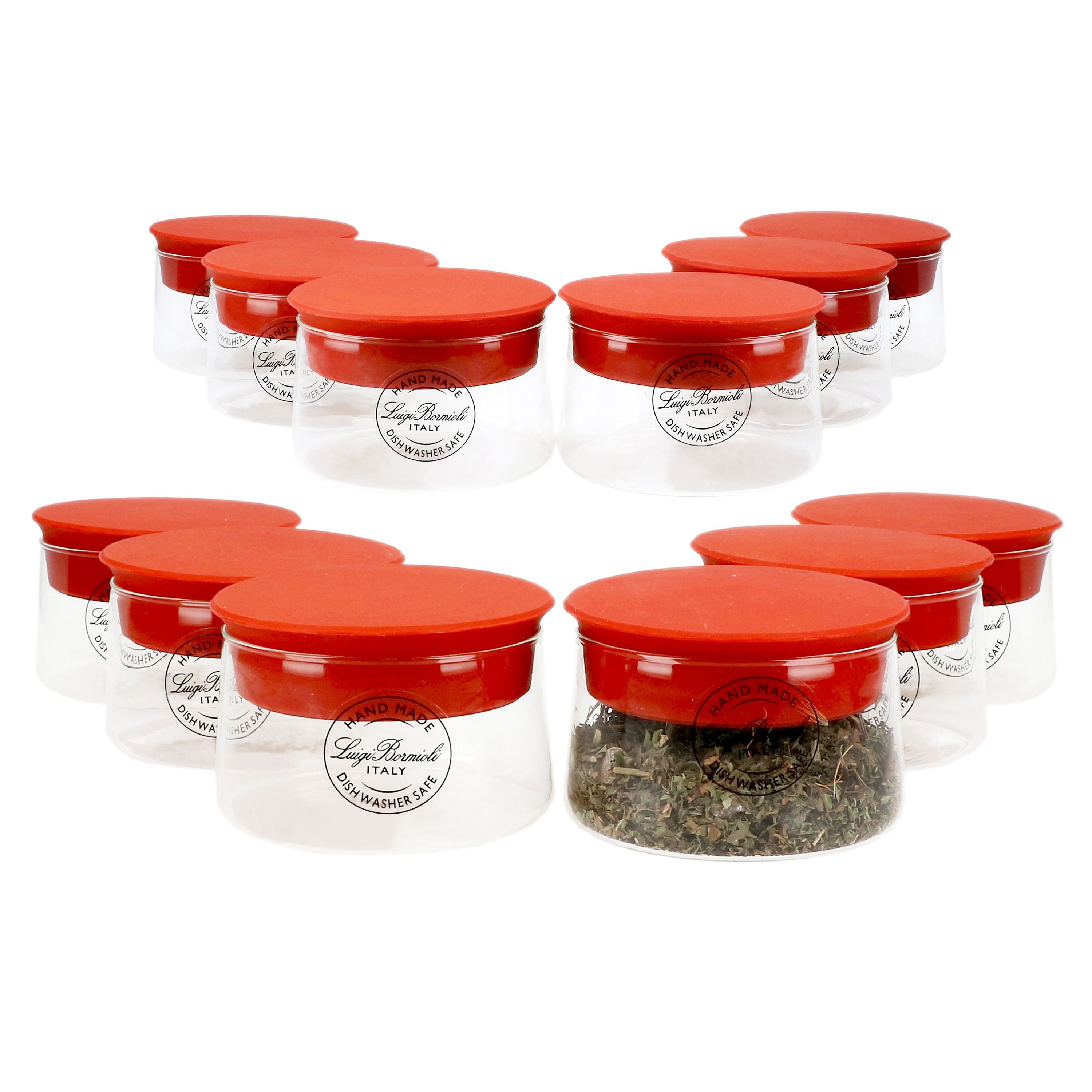 MamboCat Vorratsglas 12er Set Vorratsgläser Omnia 0,25 Liter mit rotem Silikondeckel, Glas