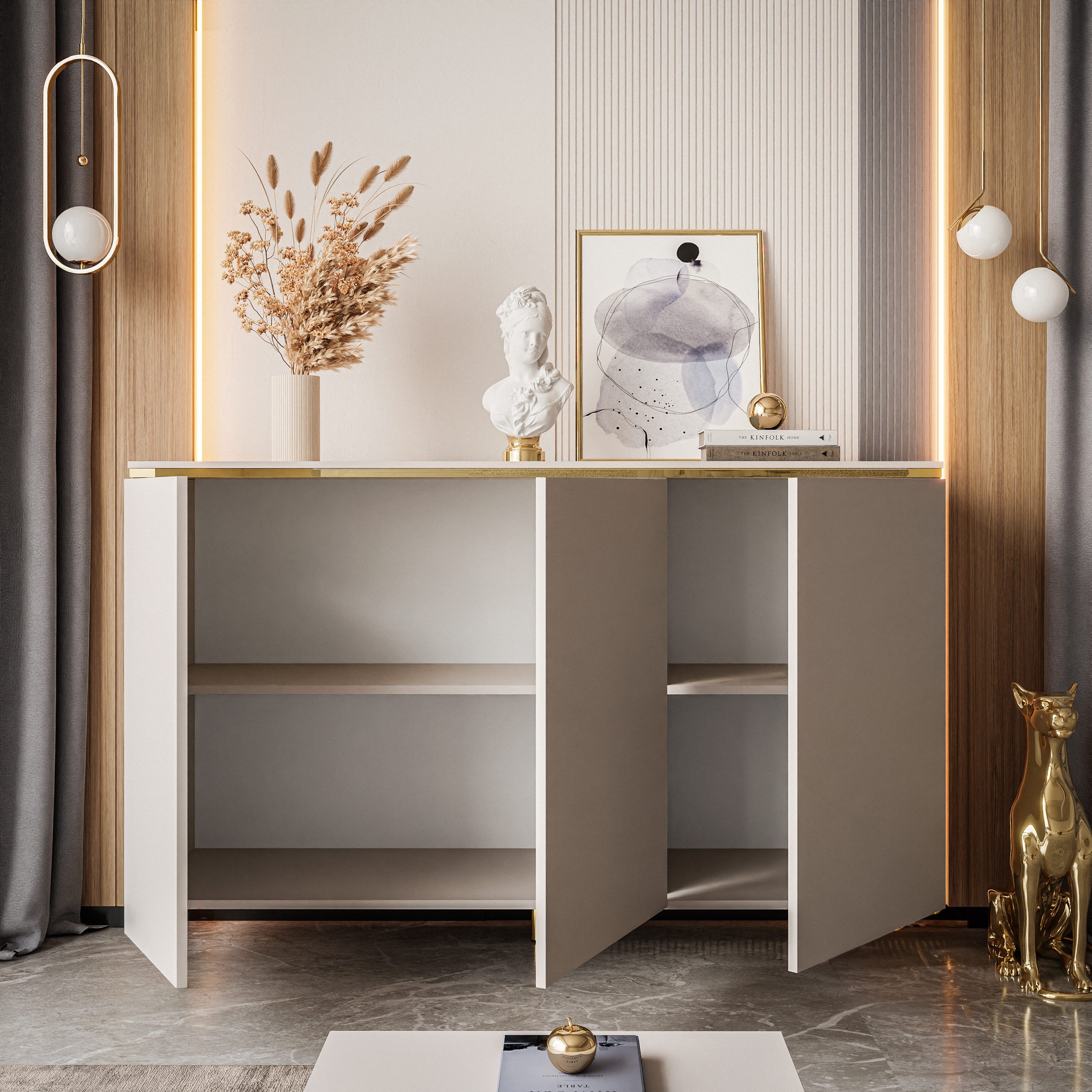 Lookway Kommode AURORA II Kaschmir Hängende Anrichte mit Dreitürige oder auf Beinen