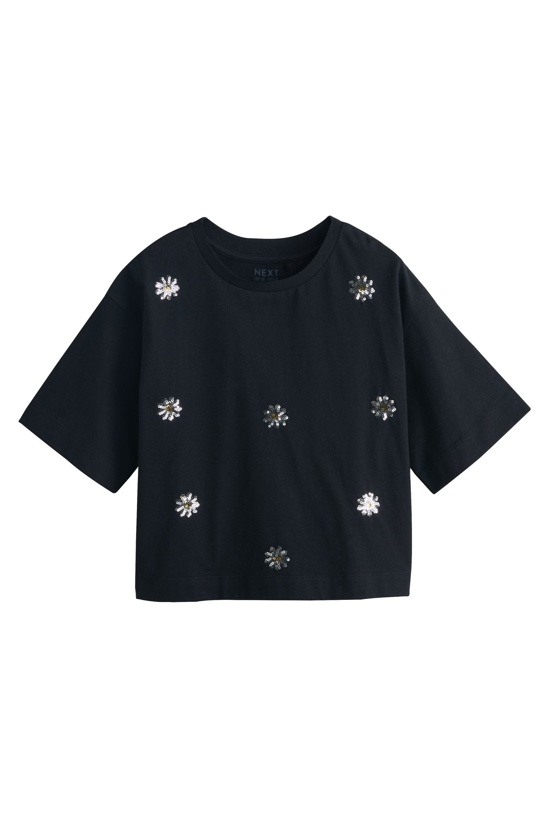 Paillettenshirt Kastiges Oversized Fit T-Shirt mit Pailletten