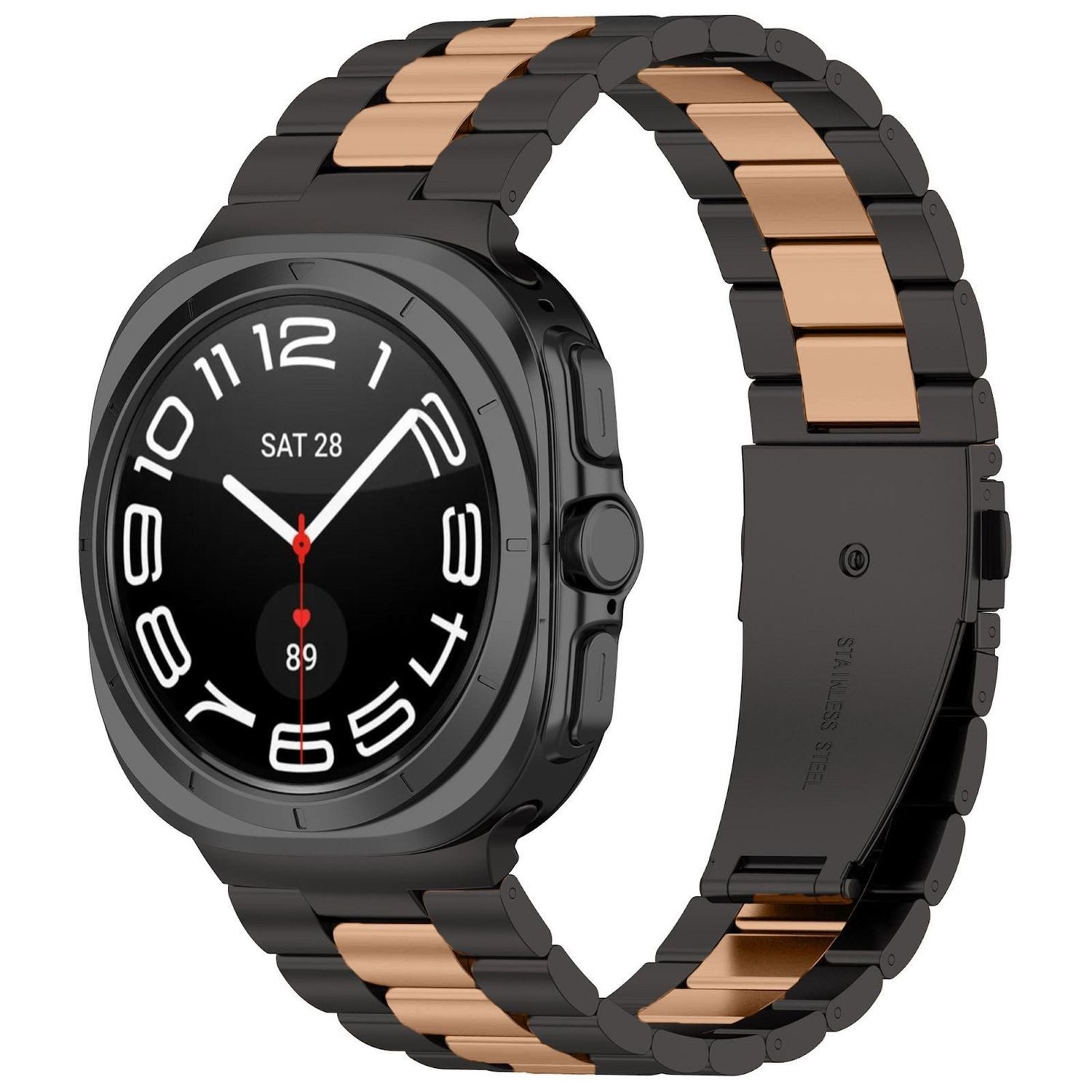 Wigento Smartwatch-Armband Für Samsung Galaxy Watch 8 / 8 Classic Edelstahl Band Schwarz / Rose, Three Beads Edelstahlarmband mit Entfernungswerkzeug