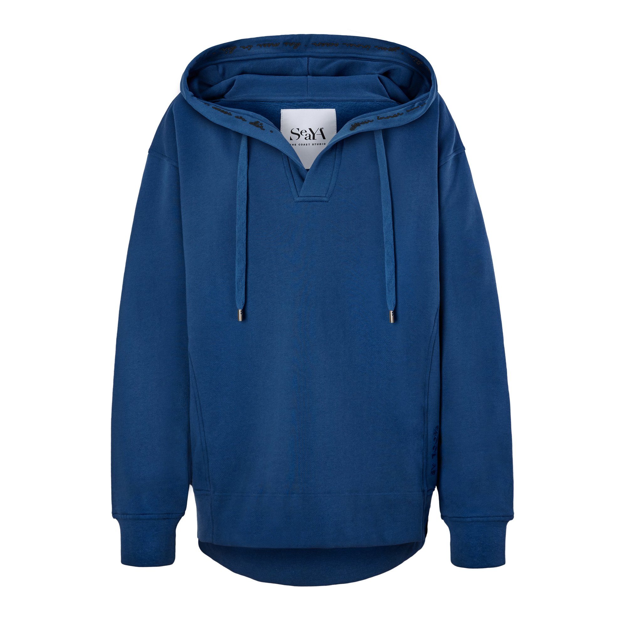 SeaYA Kapuzensweatshirt Sweatshirt Hoodie dunkelblau Stickerei Dunkelblau Stickerei) (schwarze Biobaumwolle