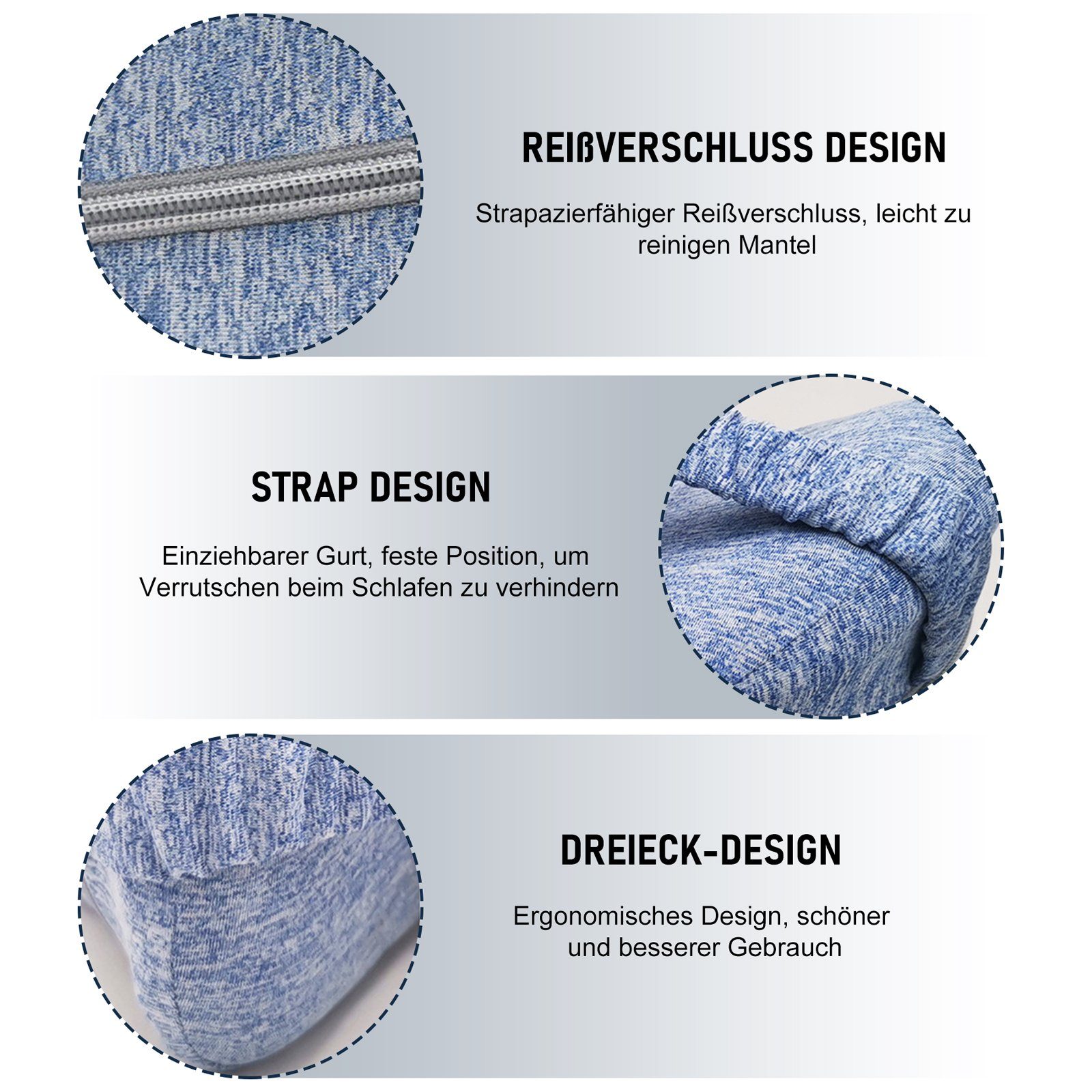 CALIYO Kniekissen Kniekissen für Beinkissen Orthopädisches, hochwertigem und Memory Seitenschläfer, Foam Memory-Schaum gefertigt Polyester Aus Blau