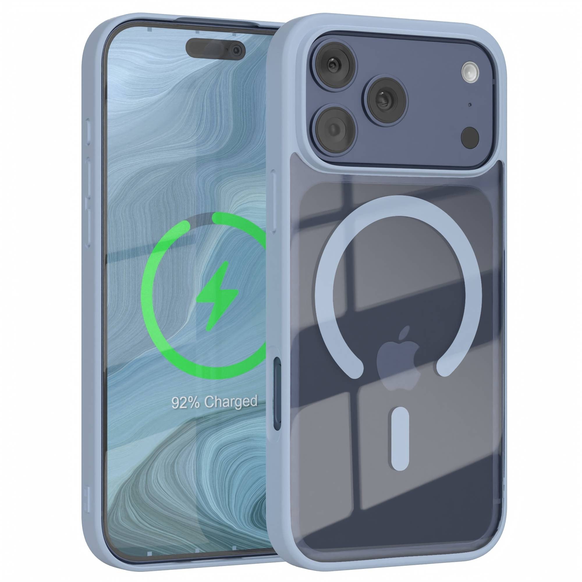 EAZY CASE Handyhülle Transparente Hülle mit MagSafe iPhone 17 Pro Max 6,9 Zoll, Softcase, Schutzhülle mit Displayschutz, stoßfest, kratzfest, Hellblau