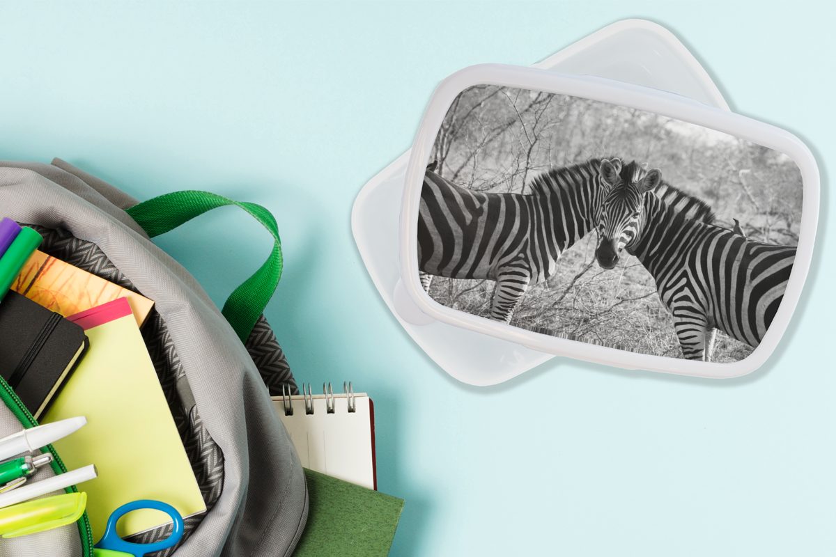 Zebras, Kinder Zwei Mädchen Brotbox und für und Erwachsene, Brotdose, für Kunststoff, MuchoWow Lunchbox weiß (2-tlg), Jungs