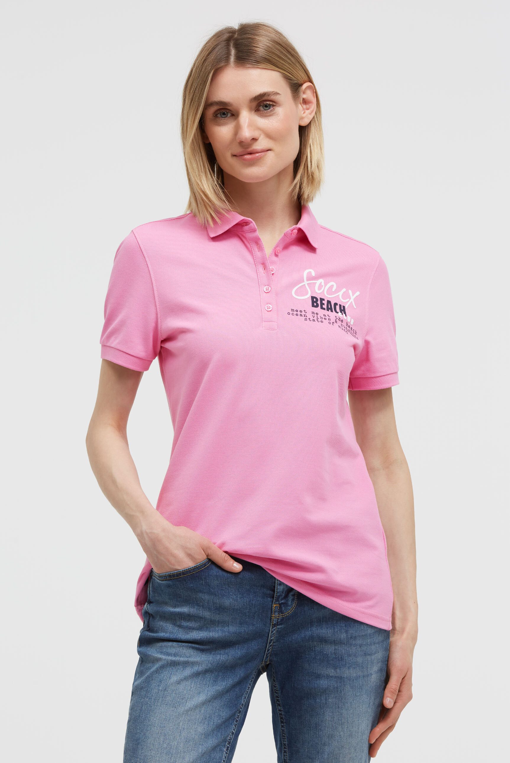SOCCX Poloshirt mit Puff-Print