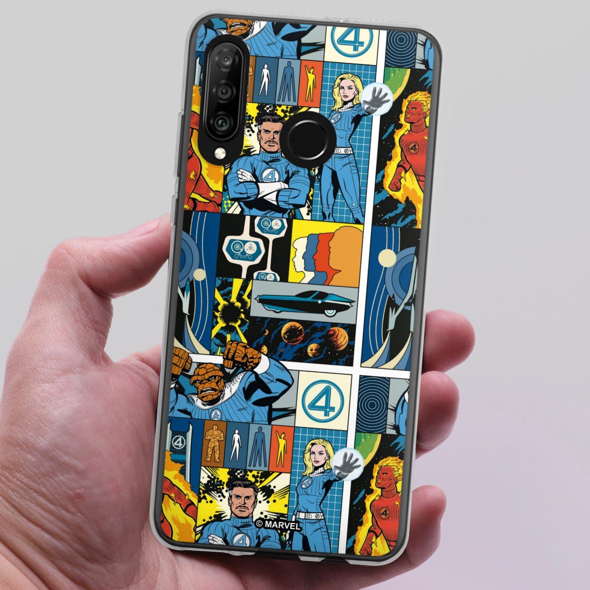 DeinDesign Handyhülle Marvel The Fantastic Four Offizielles Lizenzprodukt, Huawei P30 Lite Premium Silikon Hülle Bumper Case Handy Schutzhülle