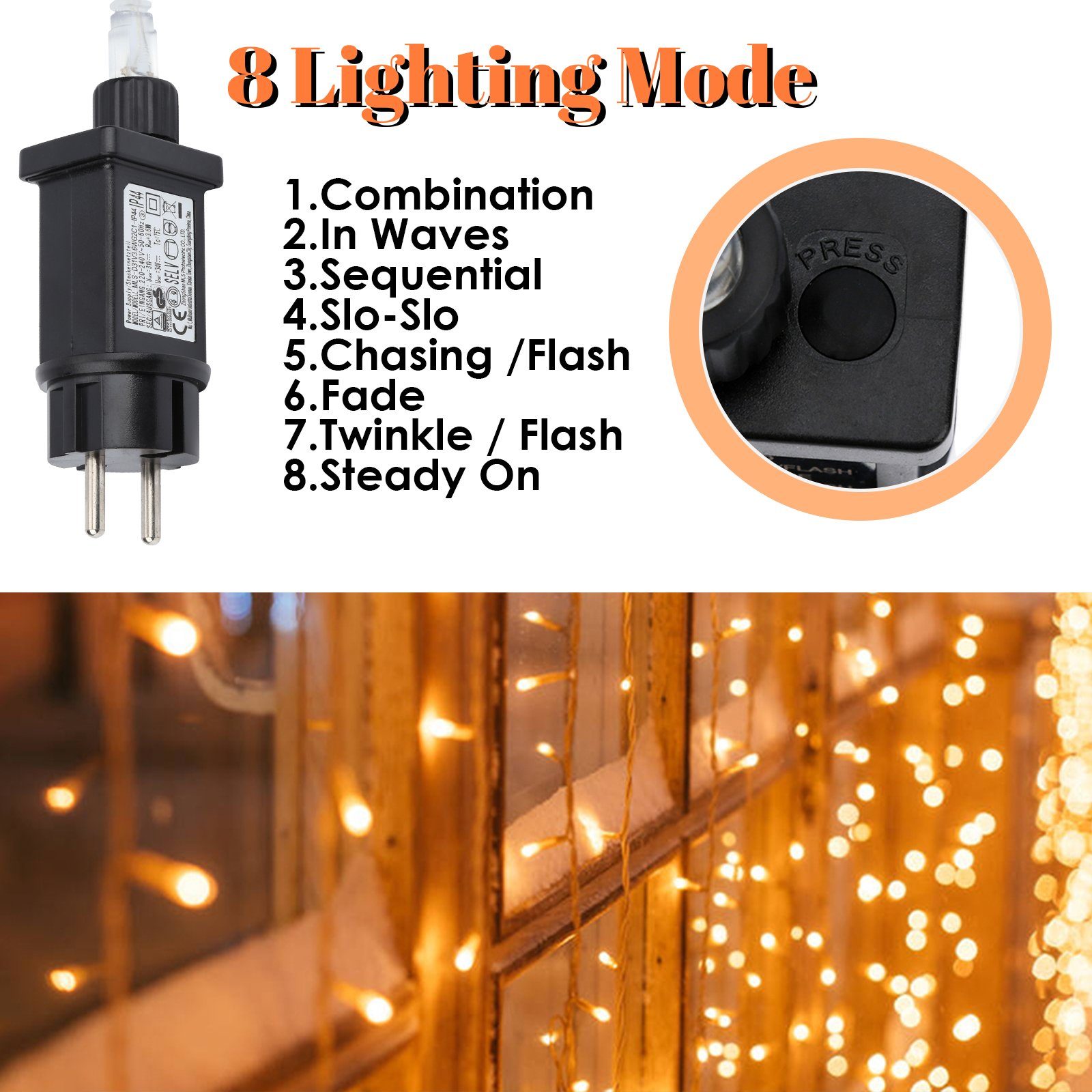 Lospitch LED-Lichterkette 20m LED Beleuchtung Weihnachten 200 Innen Deko Lichterkette IP44, Außen Wasserdicht