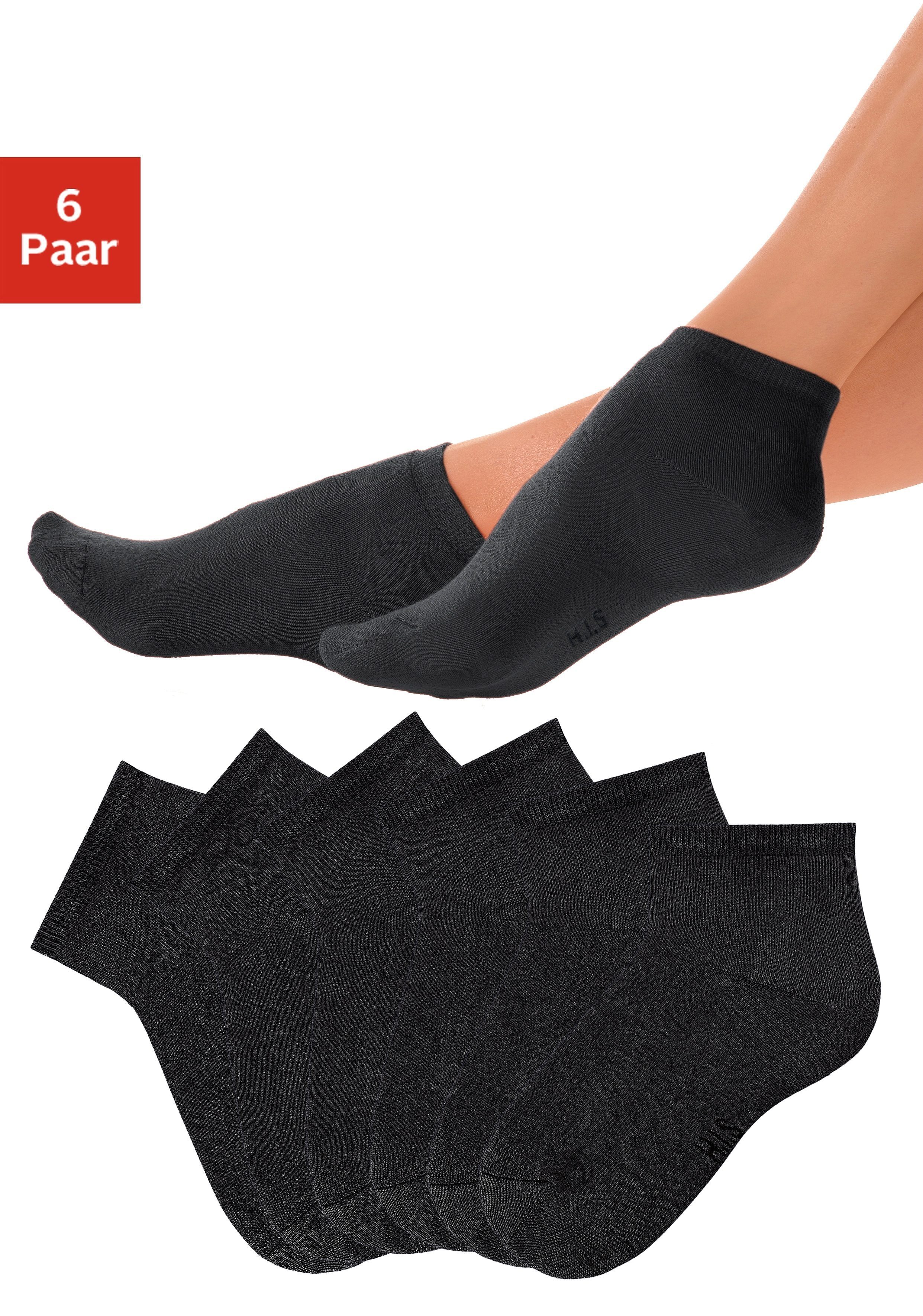 (Set, H.I.S Kurzsocken kuscheligem schwarz mit Innenfrottee 6-Paar)