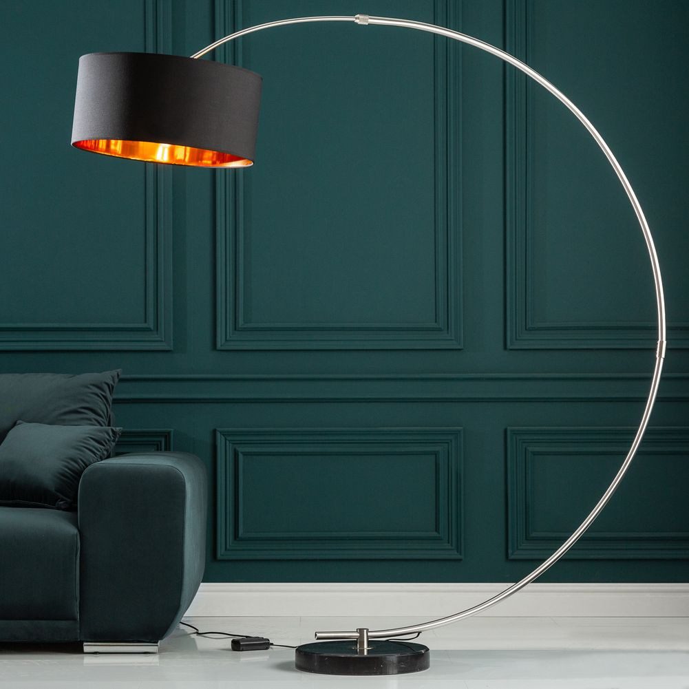 cagü Bogenlampen Design Bogenlampe ARC Schwarz-Gold mit Marmorfuß inkl. Dimmer 180cm, Ein-/Ausschalter, ohne Leuchtmittel, E27