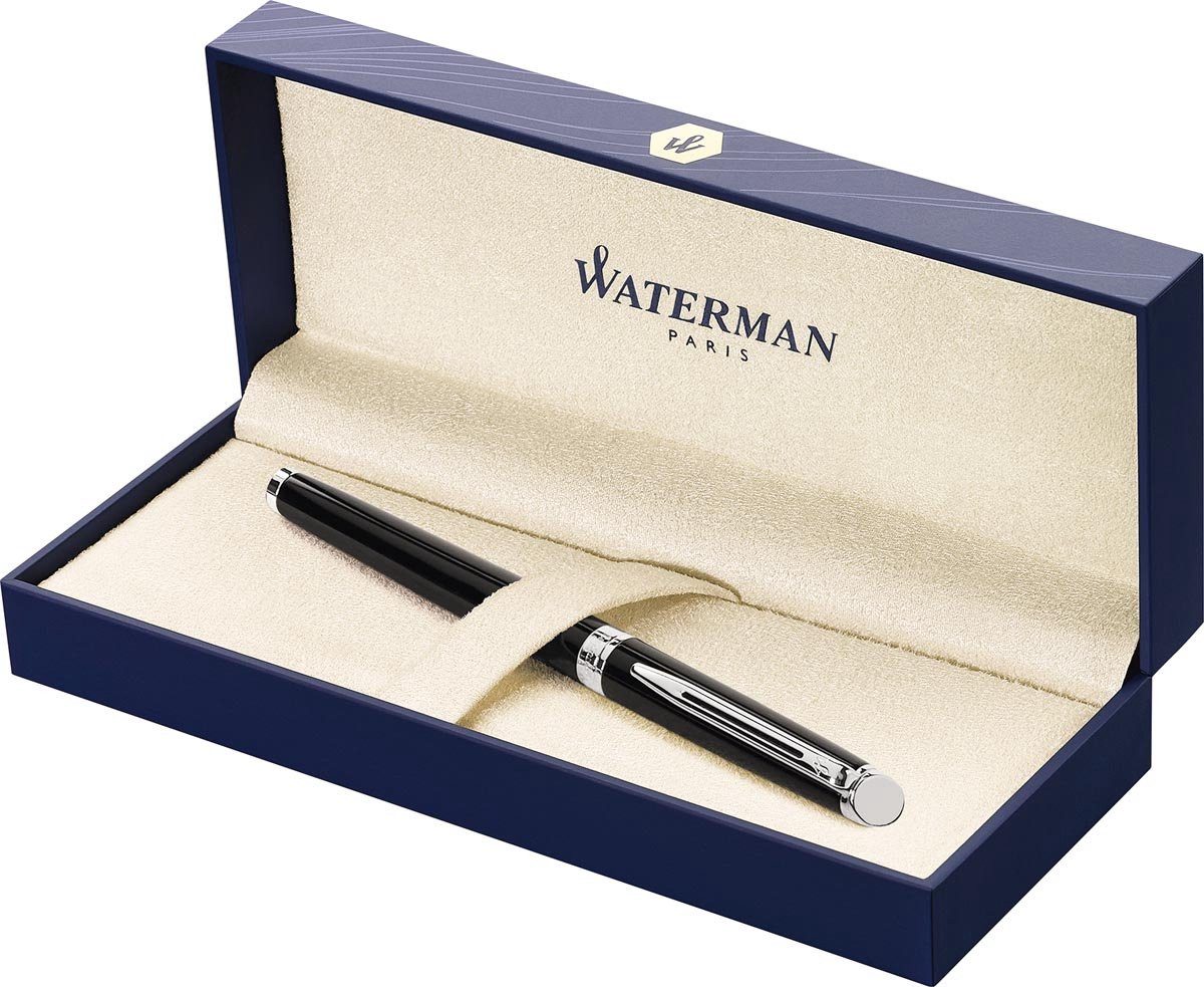Waterman Füllfederhalter Hémisphère - glänzend schwarz mit Chromrand, Medium-Spitze, (1-tlg), Federbreite M; für Rechts- und Linkshänder
