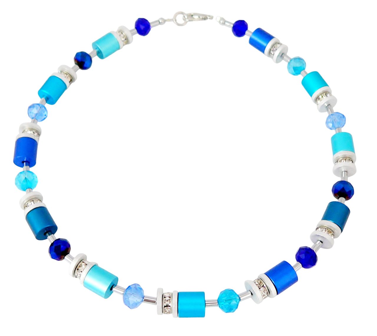 traumschmuck Collier 299c Collier Halskette Walzen Aluminium Kristallglas blau Strass (Geschenk, Muttertag, Weihnachten, Geburtstag, Valentinstag, incl. Schmuckbox), handgefertigt, Made in Germany