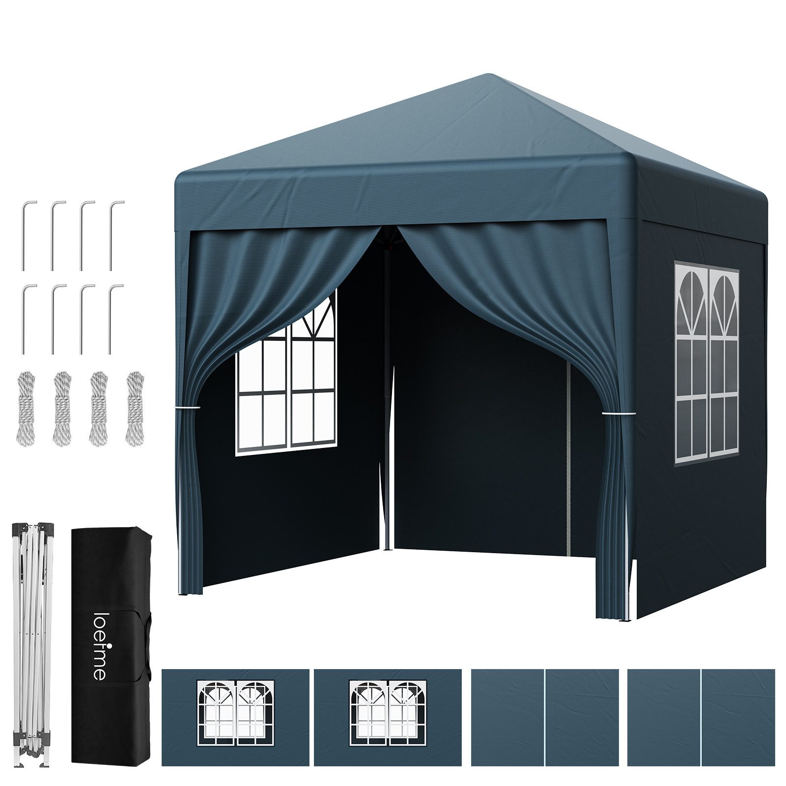 loefme Faltpavillon 2x2m / 3x3m, mit 4 Seitenteilen, Gartenpavillon mit 4 seitenteilen, höhenverstellbar,mit Tragetasche