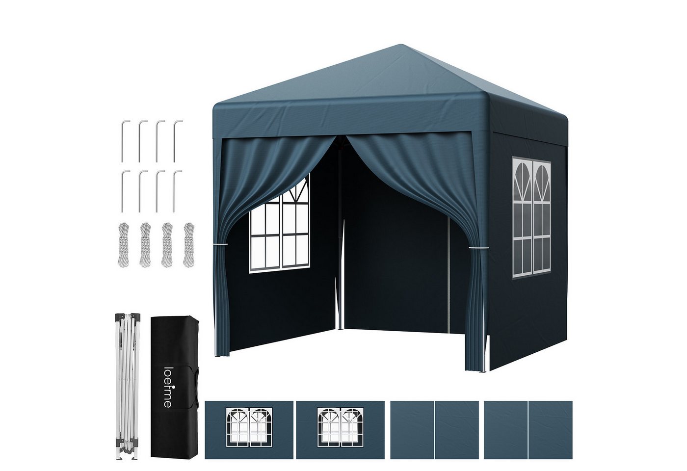 loefme Faltpavillon 2x2m/3x3m Wasserdicht Pavillon Pop Up Partyzelt, mit 4 Seitenteilen, Gartenpavillon mit 4 seitenteilen, höhenverstellbar,mit Tragetasche