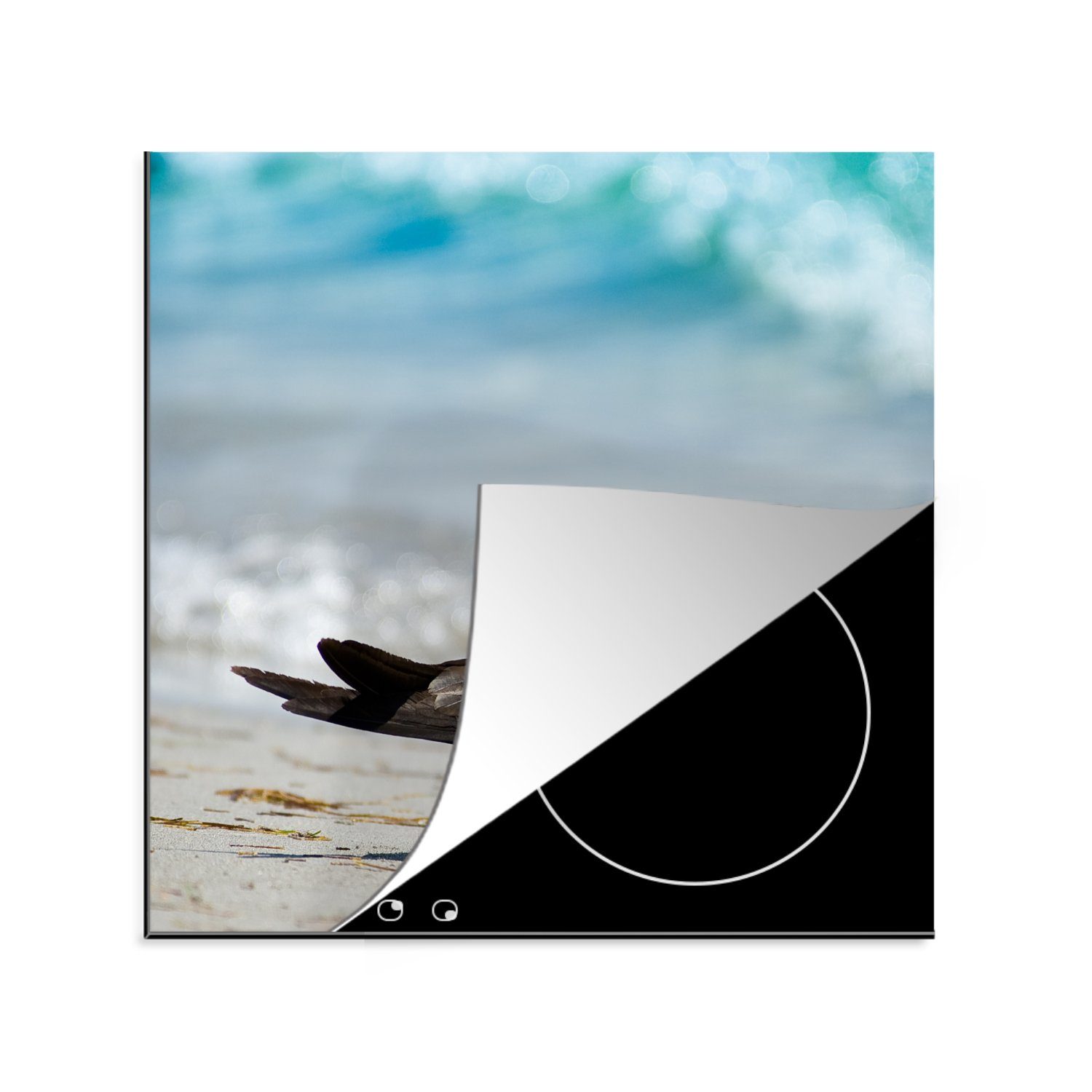 MuchoWow Herdblende-/Abdeckplatte Ein schwarzer Scherenschnabel (1 Arbeitsplatte cm, Ceranfeldabdeckung, 78x78 am für tlg), Vinyl, Strand, küche