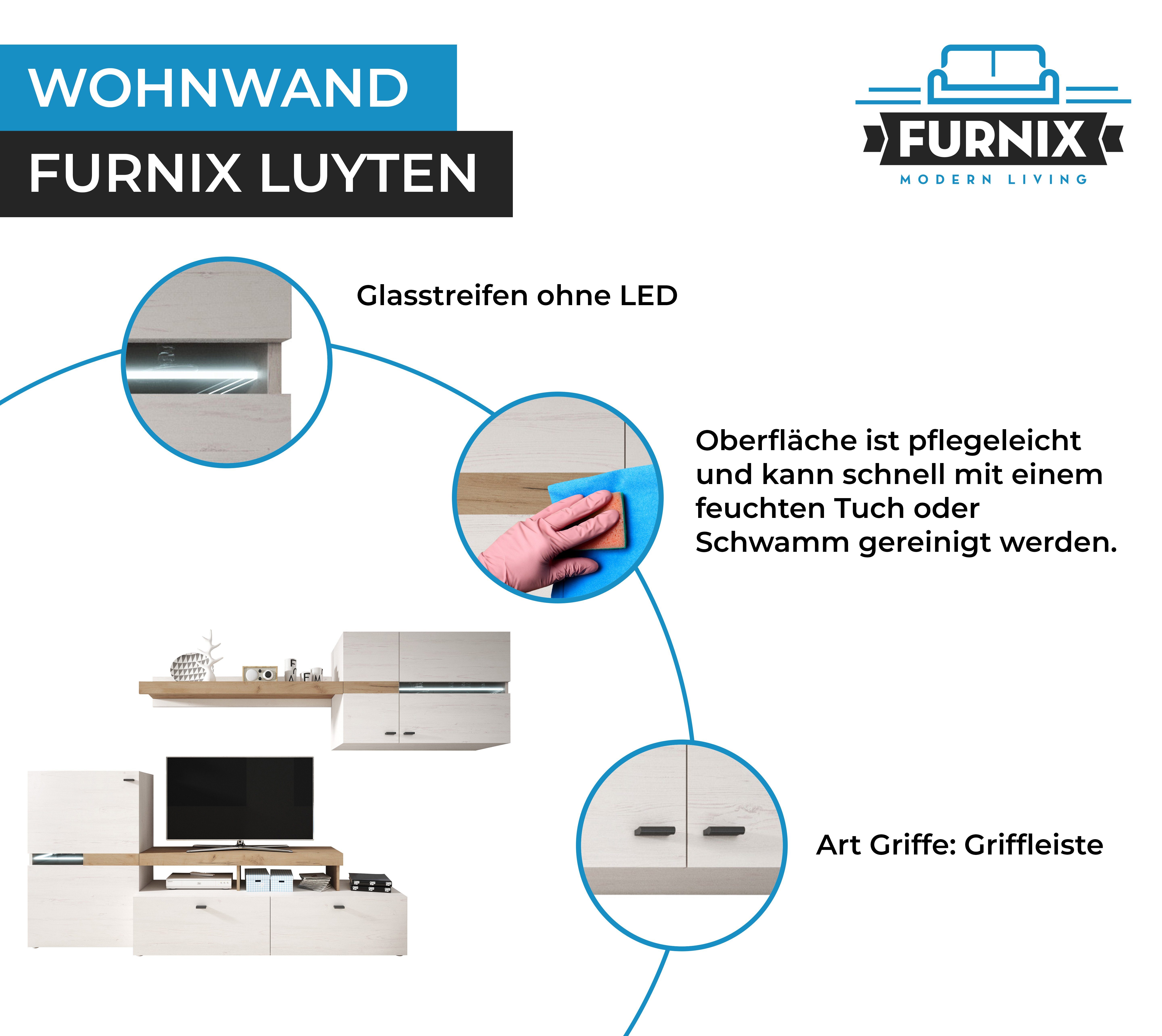 Furnix Wohnwand H172 hochwertig, Kiefer/Goldeiche EU 30/40 ohne x LED, TV-Kommode in made B260 LUYTEN Wandregal cm, Andersen x