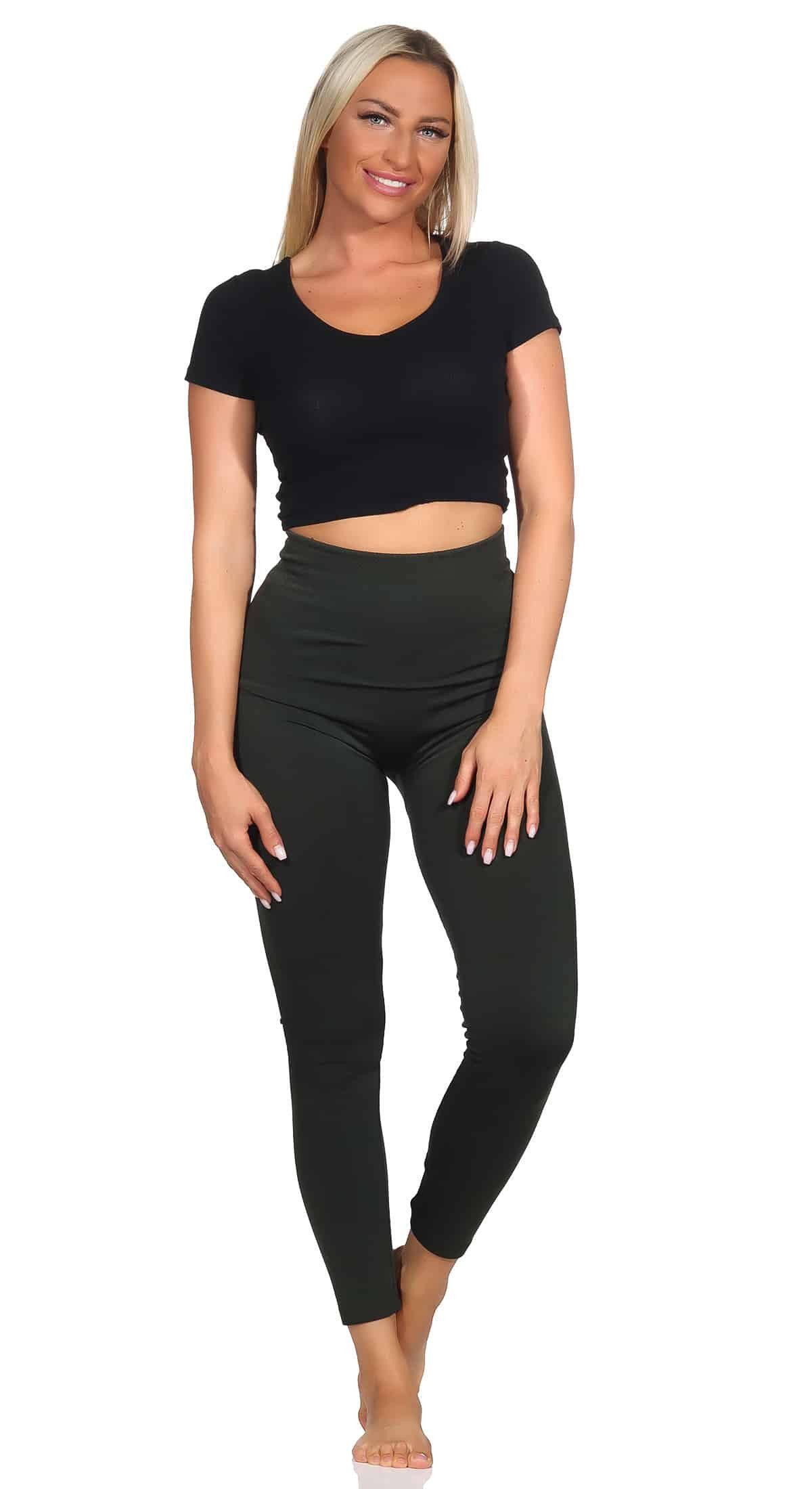 Aurela Damenmode Thermoleggings Damenleggings leicht angeraute Thermoleggings Skiunterwäsche mit breitem Komfortbund, innenseitig angeraut