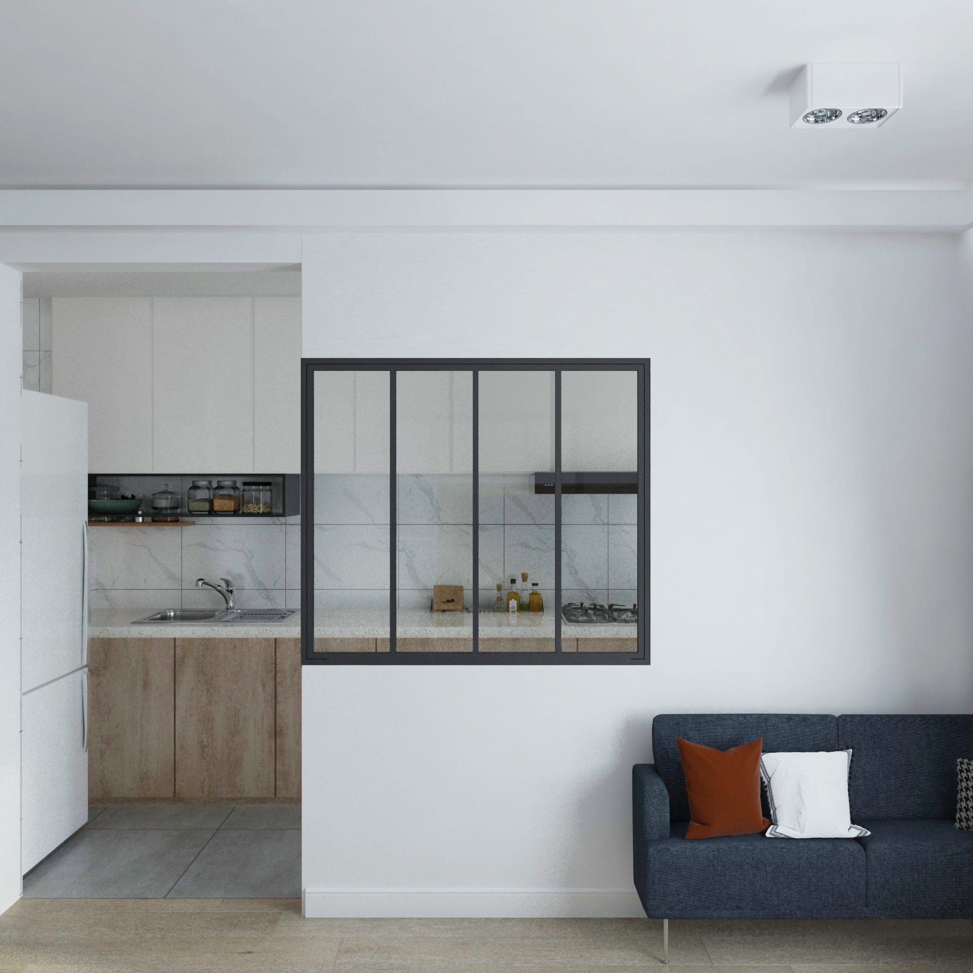 inova wohnen Fenster Klarglas mit schwarzem Stahlrahmen, Innenfenster, 123 x 108 cm, 4 mm Sicherheitsglas, vormontiert