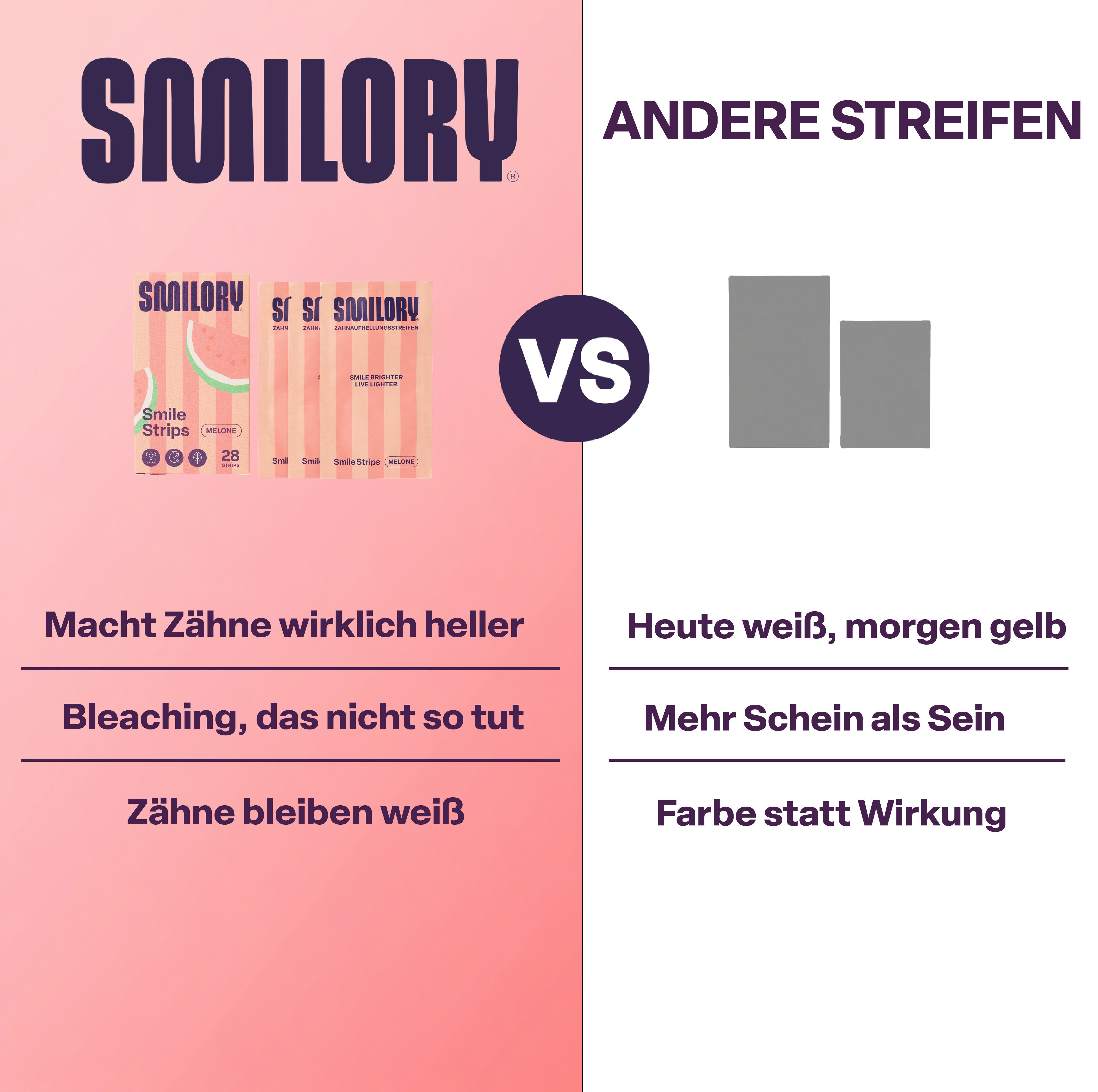 SMILORY® White Stripes Smilory® Whitening Strips – Zahnaufhellungsstreifen, Auch für empfindliche Zähne, mit pflegenden Inhaltsstoffen.