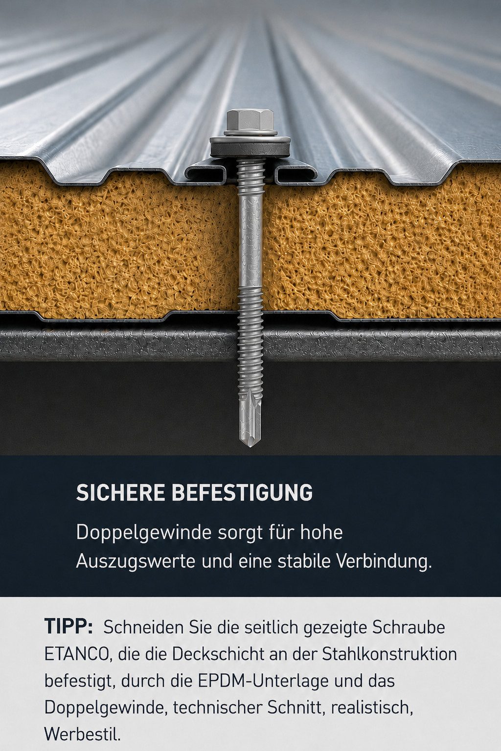 Etanco GmbH Blechschraube mit EPDM Dichtung für Stahl bis 6 mm-100 Stk. RAL 9005