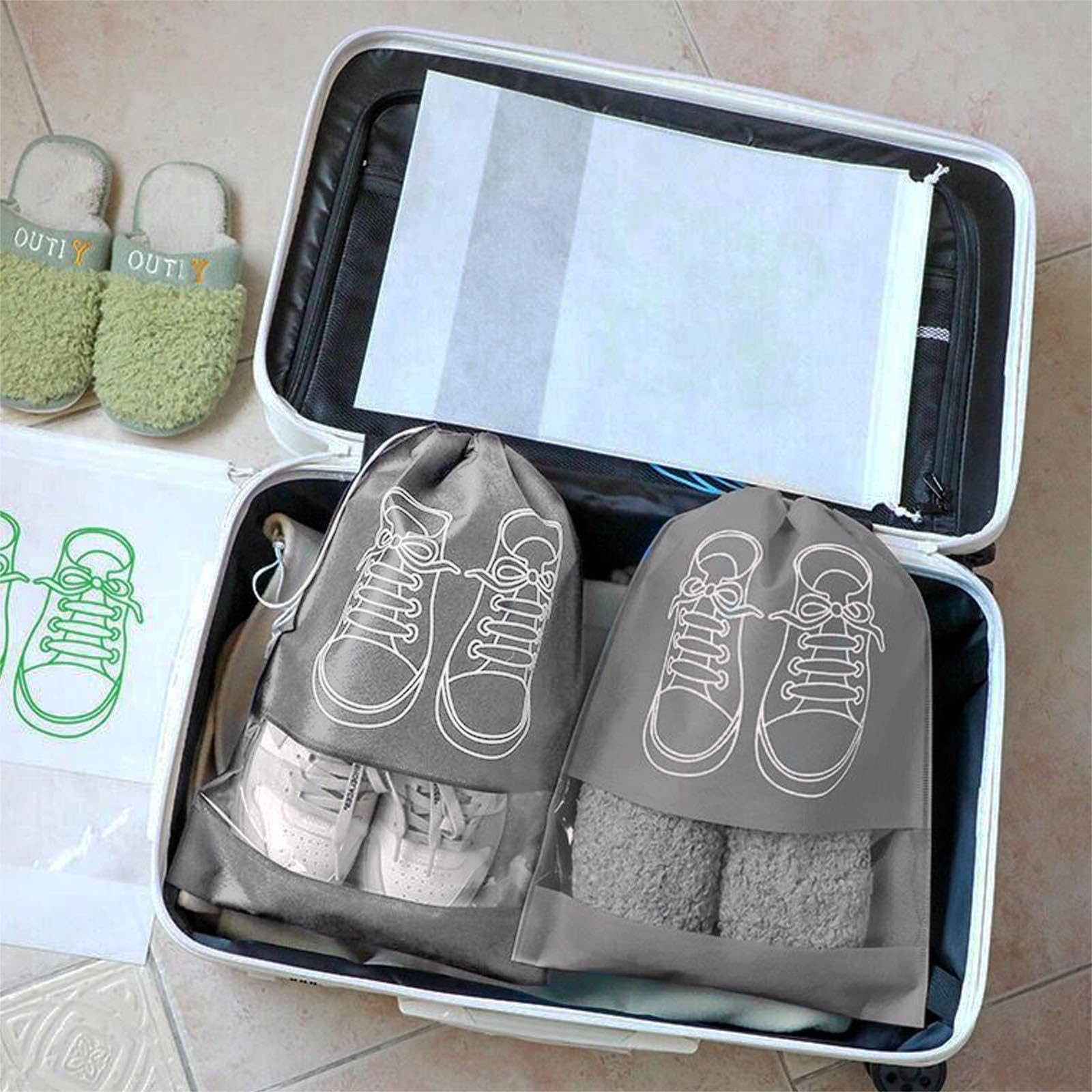 FOUORTUNATE-BEE Kofferorganizer 5 Schuhbeutel mit Kordelzug groß Reise Schuhaufbewahrung Set (5-tlg), Für Sneaker Reisen Sport Tanz Fitness und Gepäckorganisati – Bild 4 von 5