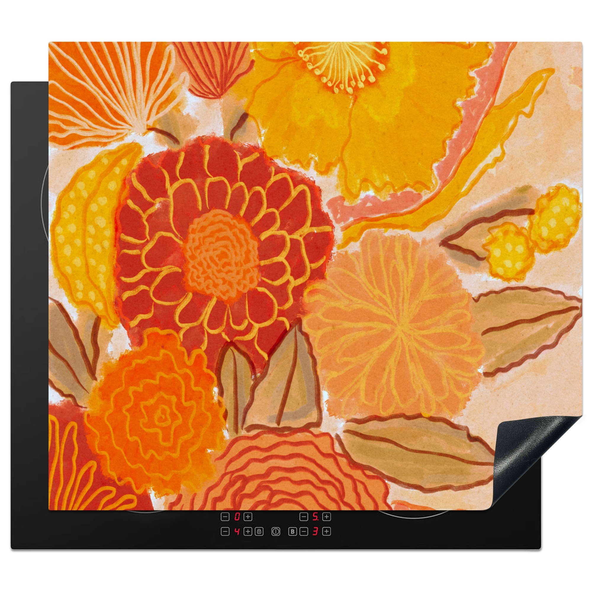 MuchoWow - Vintage Ceranfeldabdeckung cm, 60x52 - Herdblende-/Abdeckplatte Blumenstrauß - tlg), Farben, nutzbar, (1 Blumen Arbeitsfläche Gelb - Vinyl, Mobile