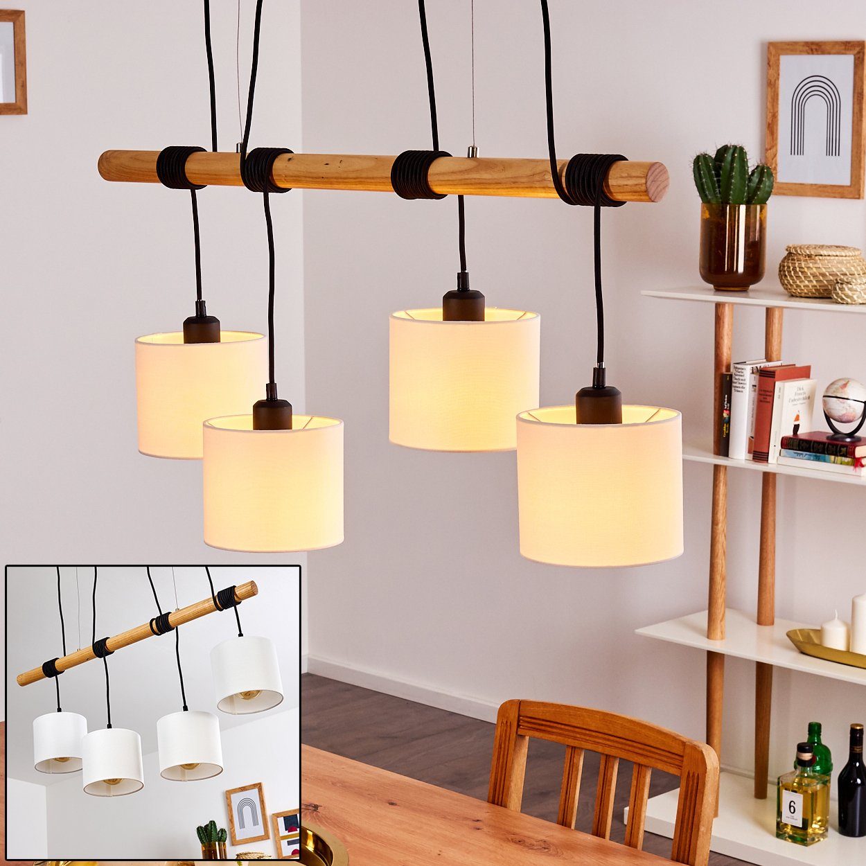 hofstein Pendelleuchte »Savuto« Hängelampe aus Metall/Holz/Textil günstig online kaufen