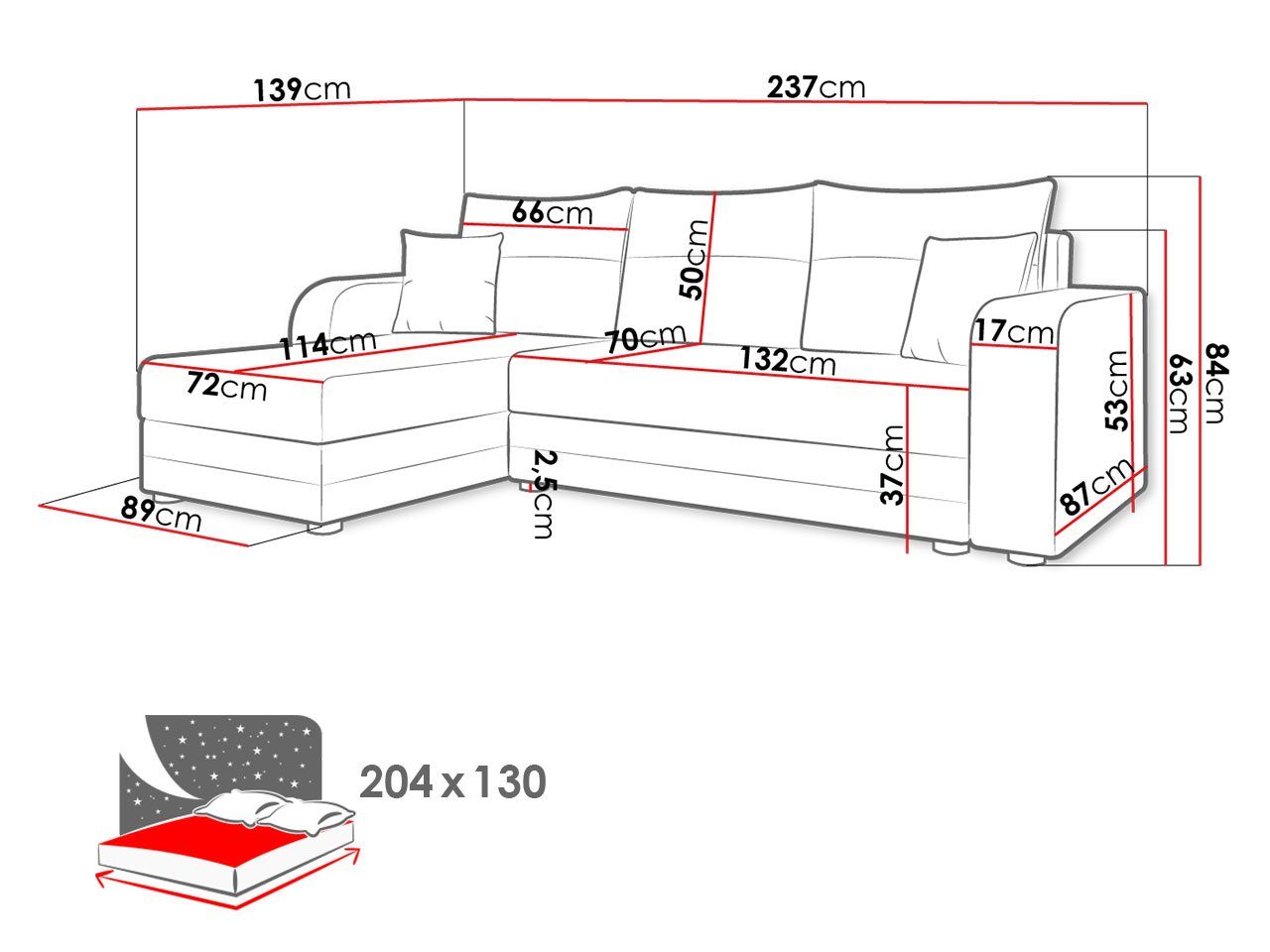 L-Form mit Seite Schlaffunktion, Hewlet Bis, mit universal, und Bettkasten MIRJAN24 Kissen-Set Ecksofa