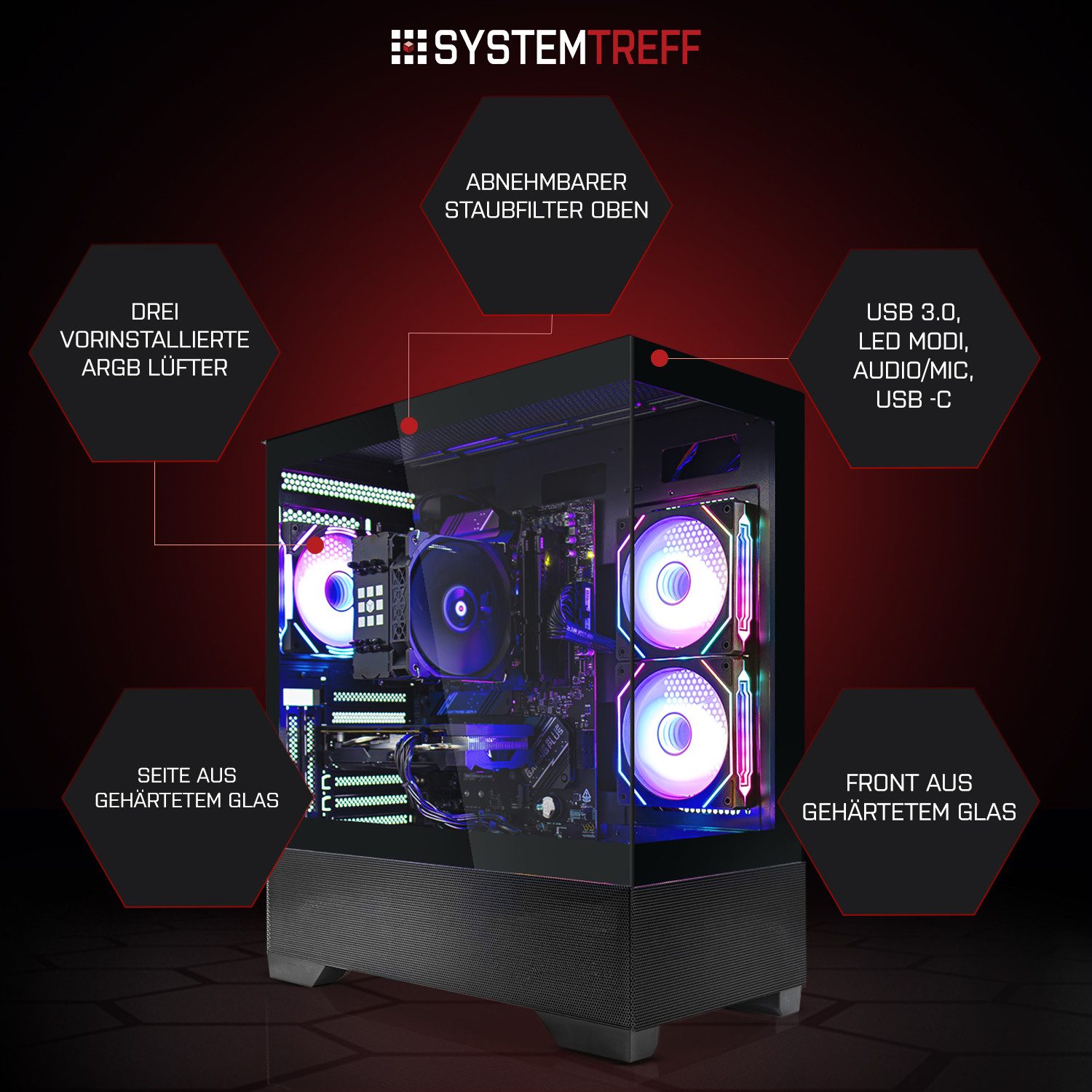 SYSTEMTREFF Intel Core i5-12400F mit Nvidia GeForce RTX 5060 8GB Gaming-PC (Intel 12400F 12400F, Nvidia GeForce RTX 5060, 16 GB RAM, 1000 GB SSD, Luftkühlung)