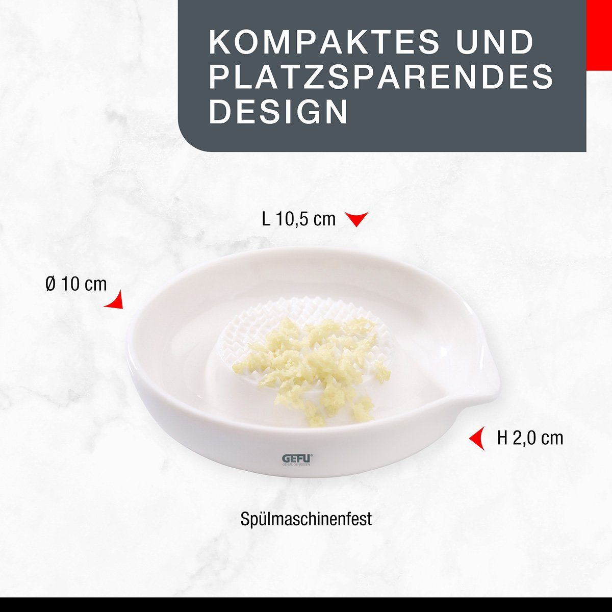 GEFU Ingwerreibe Ingwer Knoblauch Reibe PURO Keramik Teller Knoblau – Bild 5 von 5