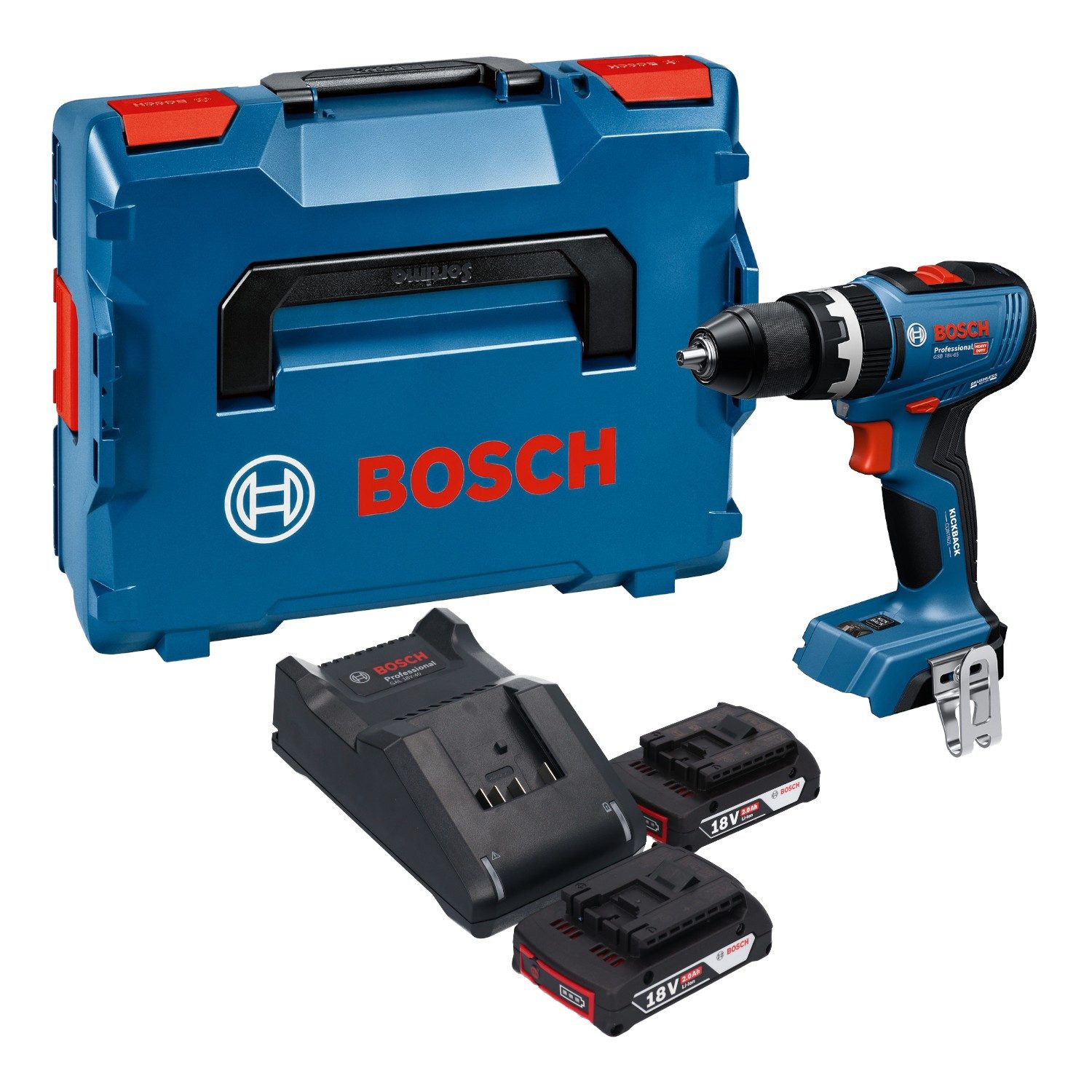 Bosch Professional Akku-Schlagbohrschrauber GSB 18V-65 Professional 18 V 65 Nm Brushless + 2x Akku 2,0 Ah