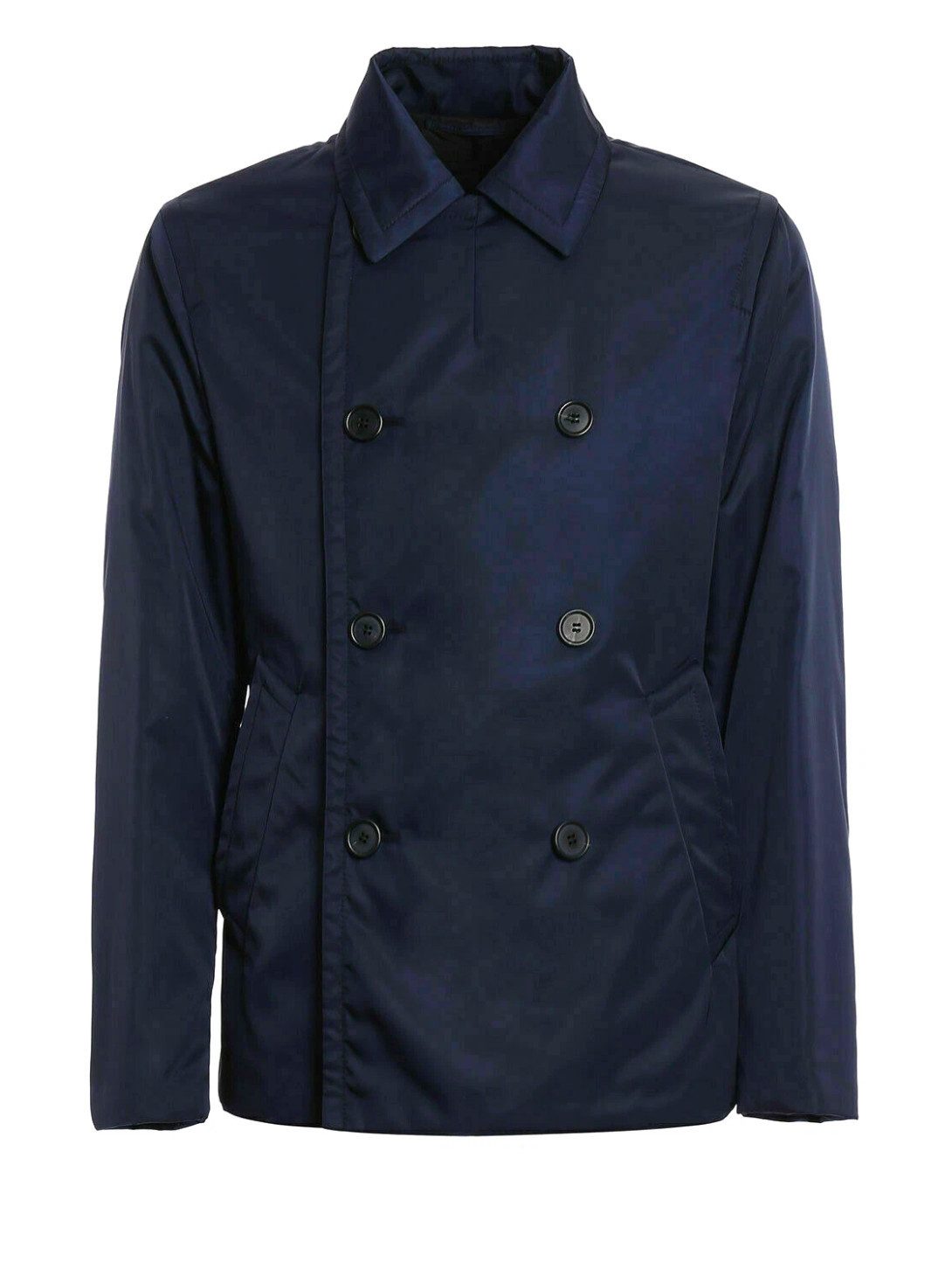 PRADA Outdoorjacke Herren Techno-Nylon Peacoat Cabanjacke Doppelreihig Navy Gesteppt, komfortabel und wärmend