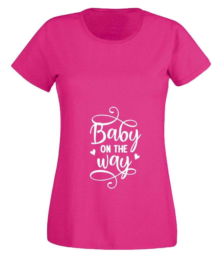 G-graphics T-Shirt Baby on the way Slim-fit- Damen T-Shirt mit Statement / Spruch als Frontprint