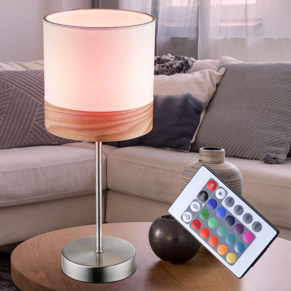 etc-shop LED Tischleuchte, Leuchtmittel inklusive, Warmweiß, Farbwechsel, Design Schreib Tisch Lampe Lese Dielen Holz Stoff Leuchte