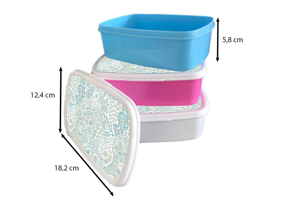 Brotdose, Lunchbox Jungs Kunststoff, Brotbox und für - für Erwachsene, Kinder MuchoWow und Schmetterlinge Muster - (2-tlg), weiß Abstrakt, Mädchen