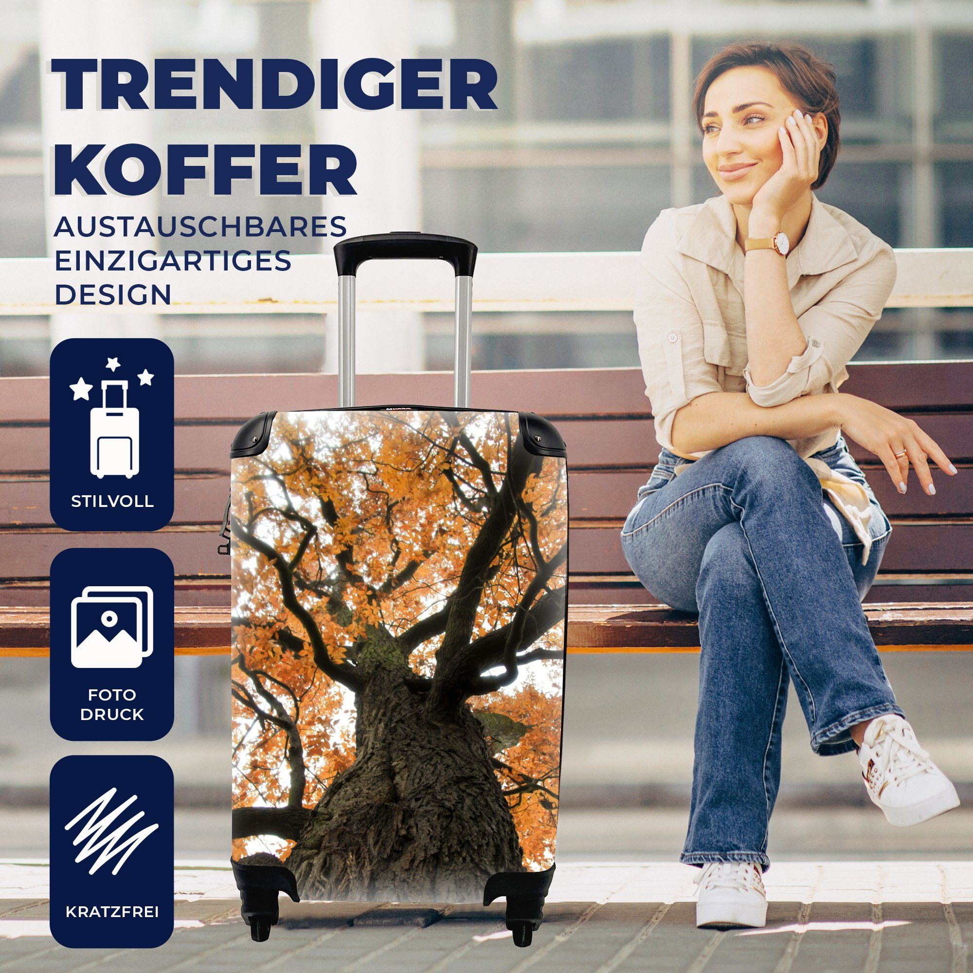 Reisetasche Kastanie Trolley, mit für im Reisekoffer 4 Handgepäckkoffer Handgepäck Herbst, MuchoWow Ferien, Amerikanische Rollen, rollen,