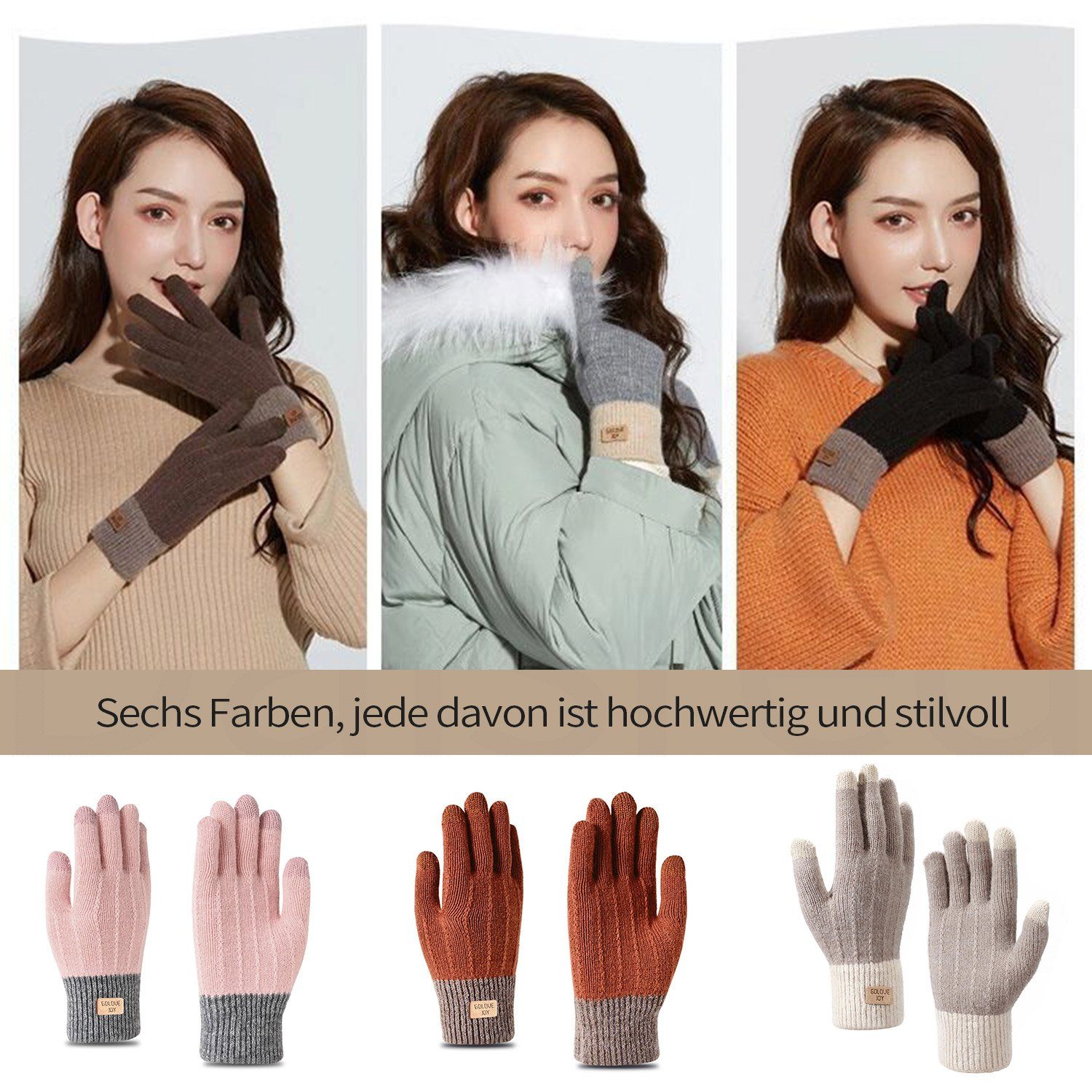 Damen Baumwollhandschuhe Daisred Radfahren Grau Strick Winterhandschuhe Handschuhe