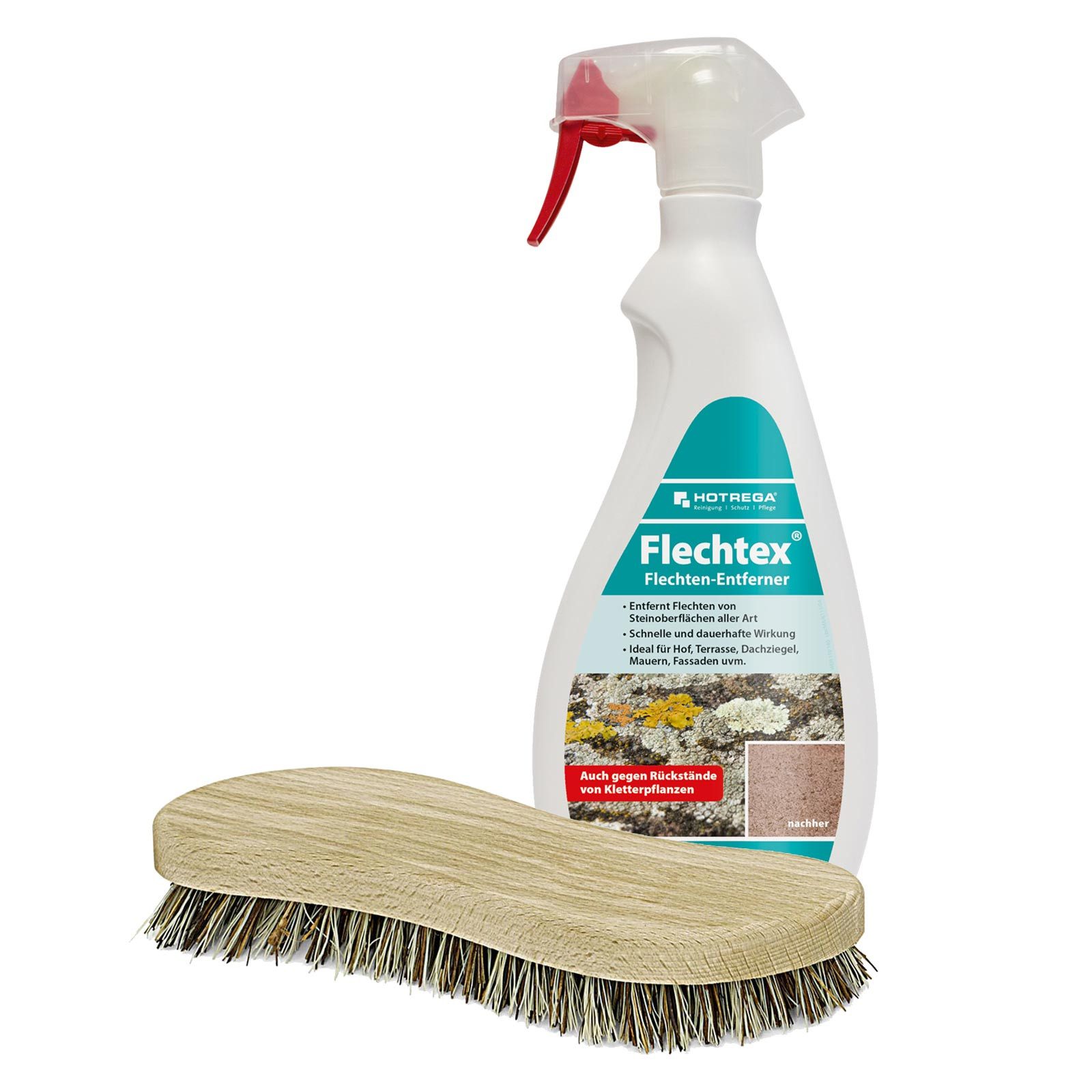 HOTREGA® Flechtex Flechten Entferner Flechtenentferner 750ml mit Wurzelbürste Средство для удаления зелени